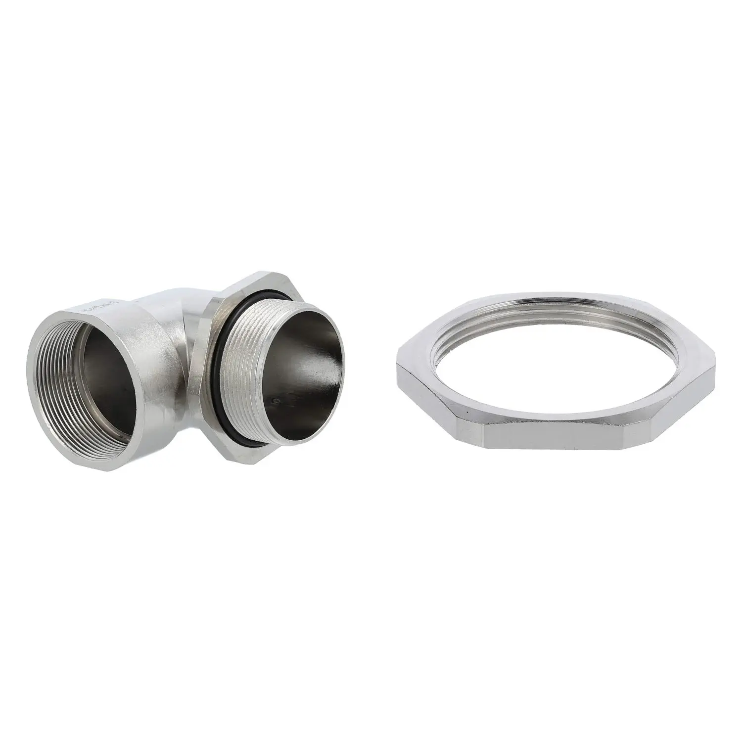 Produktfoto 1 von 59912049K STEX24 Winkelverschraubung mit Gegenmutter M40x1,5 Zink-Druckguss vernickelt Gewindelänge 19,0mm