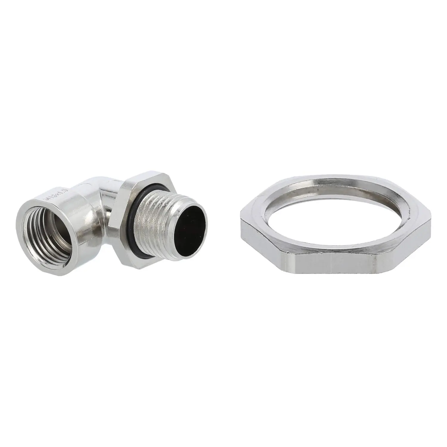 Produktfoto 1 von 59912042K STEX24 Winkelverschraubung mit Gegenmutter M16x1,5 Zink-Druckguss vernickelt Gewindelänge 16,0mm