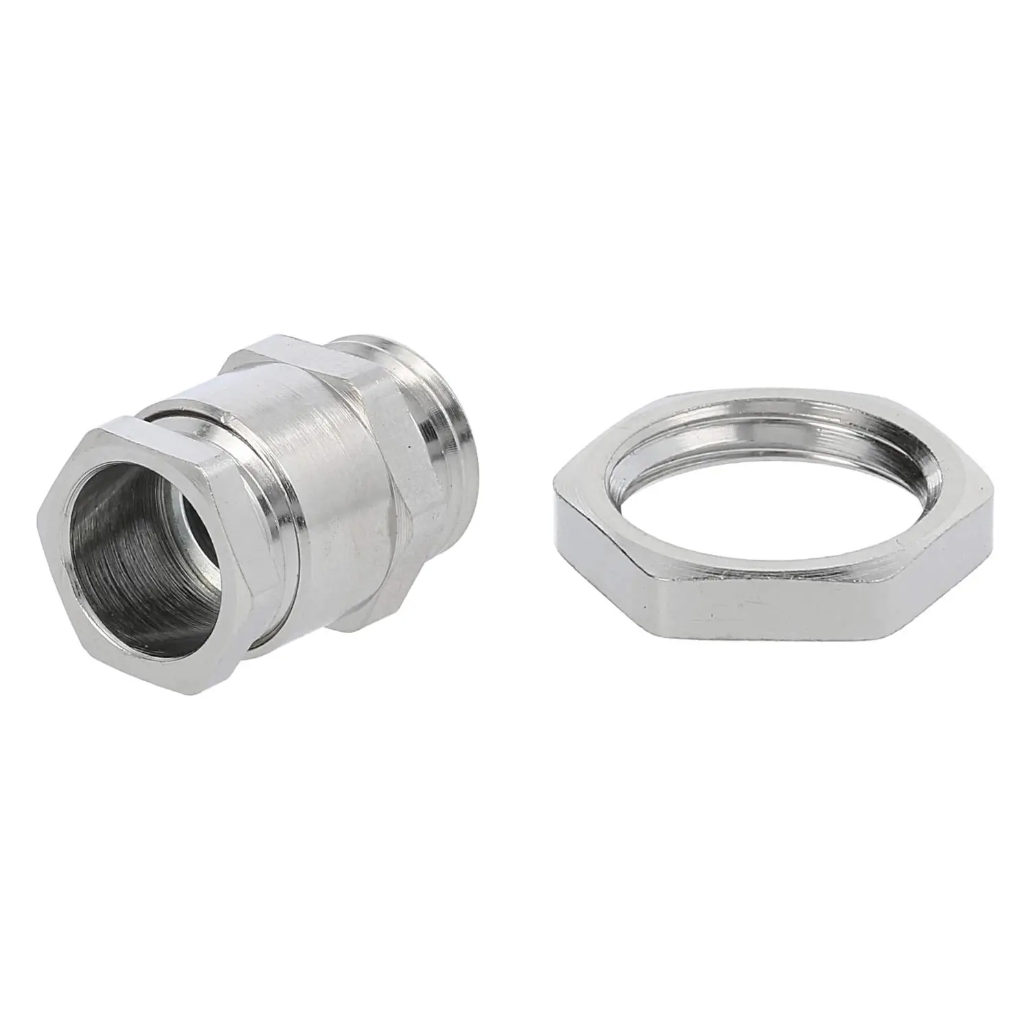 Produktfoto 1 von 59911356K WISKA DIN-Verschraubung mit Einschnittdichtung und Gegenmutter PG7x1,27 Sechskant-Zwischenstutzen Messing (CuZn) vernickelt Gewindelänge 5,0mm
