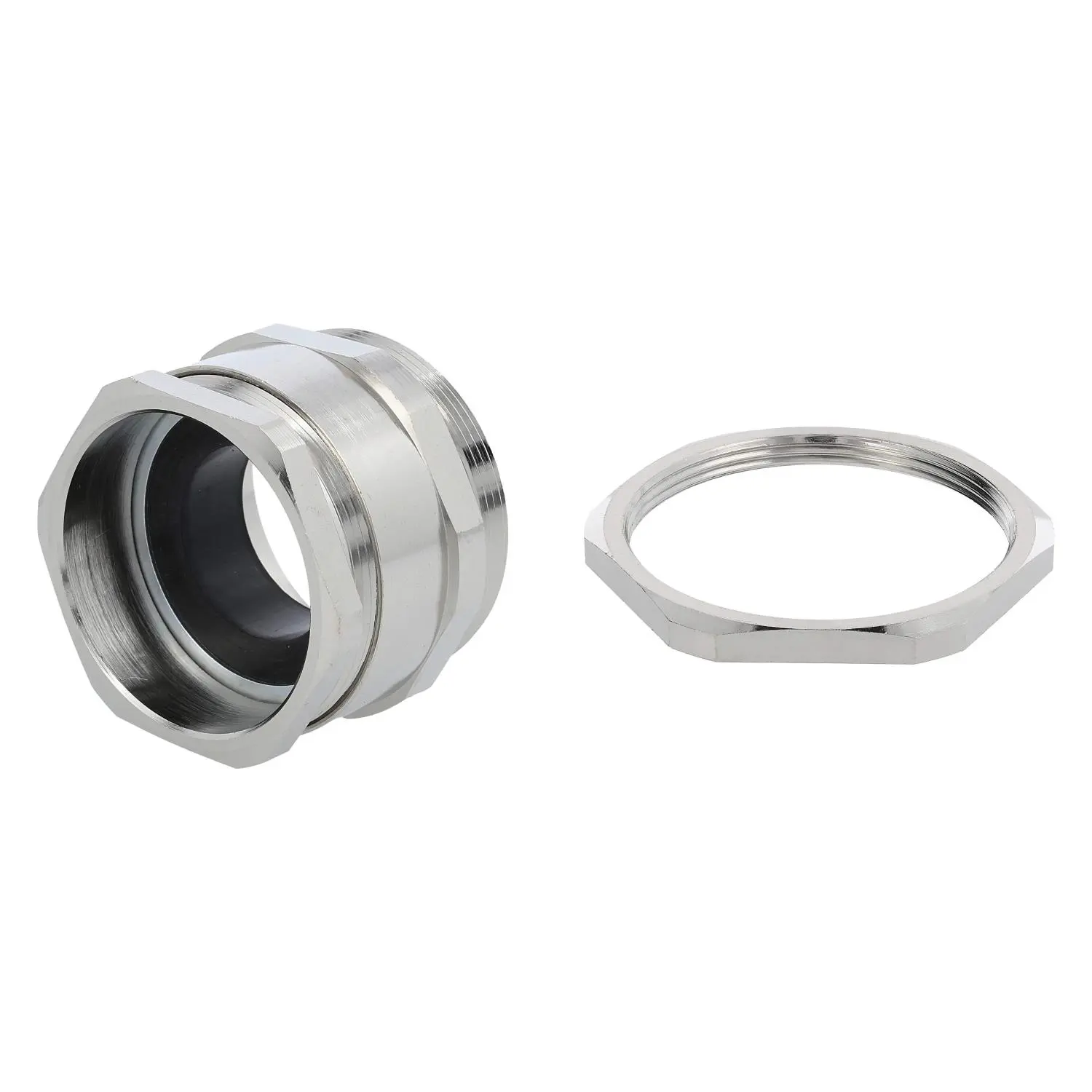 Produktfoto 1 von 59911354K LAPP DIN-Verschraubung mit Einschnittdichtung und Gegenmutter PG42x1,588 Sechskant-Zwischenstutzen Messing (CuZn) vernickelt Gewindelänge 10,0mm