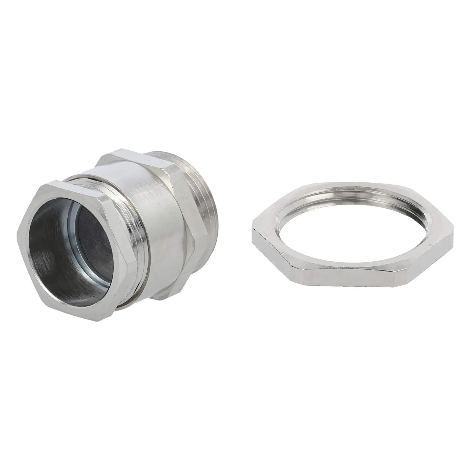 Produktfoto 1 von 59911350K LAPP DIN-Verschraubung mit Einschnittdichtung und Gegenmutter PG16x1,41 Sechskant-Zwischenstutzen Messing (CuZn) vernickelt Gewindelänge 6,5mm