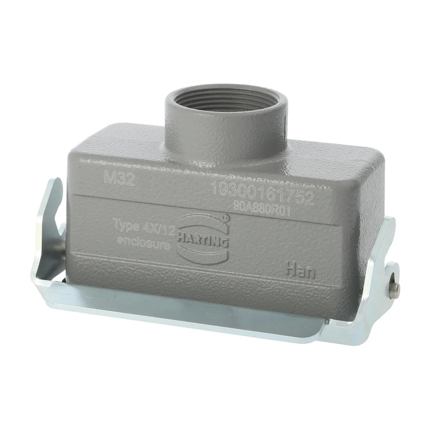 Produktfoto 1 von 04300161751 HARTING Han 16B Kupplungsgehäuse niedrig, 1xM25 gerader Kabelabgang, mit 1 Längsbügel Verschraubung M25 Klemmbereich 9,0mm - 17,0mm