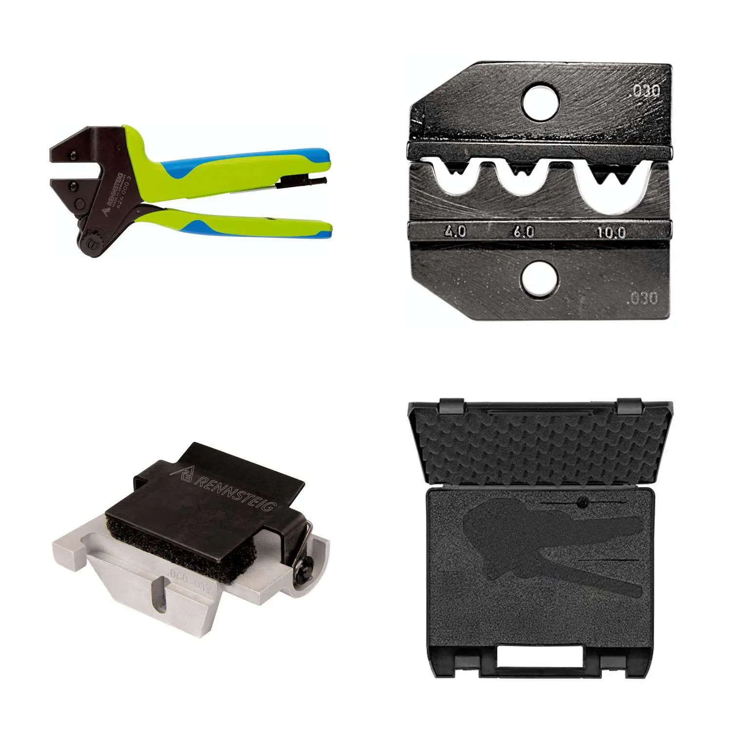Produktfoto 1 von 624 030 3 0 K3 Rennsteig Werkzeuge GmbH Crimpzange PEW12 im Kunststoffkoffer für unisolierte Verbinder und Kabelschuhe inkl. Crimpeinsätze und Kontaktaufnahme