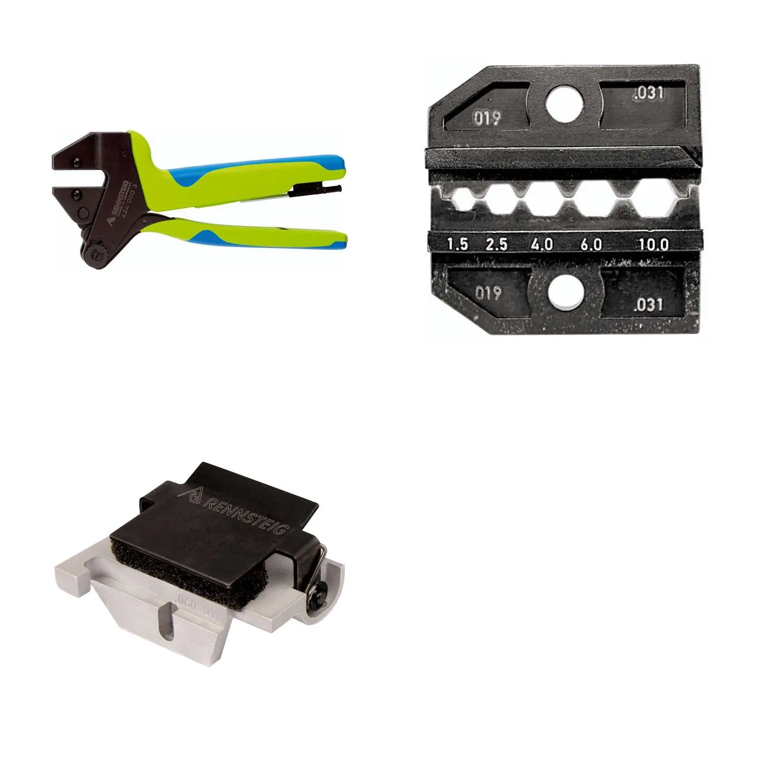 Produktfoto 1 von 624 031 3 0 K2 Rennsteig Werkzeuge GmbH Crimpzange PEW12 für unisolierte Verbinder und Kabelschuhe inkl. Crimpeinsätze und Kontaktaufnahme