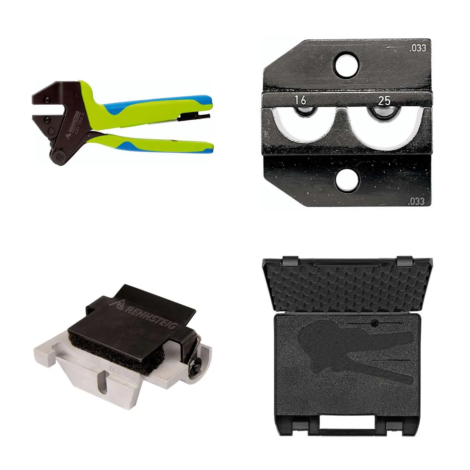 Produktfoto 1 von 624 033 3 0 K3 Rennsteig Werkzeuge GmbH Crimpzange PEW12 im Kunststoffkoffer für unisolierte Verbinder und Kabelschuhe inkl. Crimpeinsätze und Kontaktaufnahme