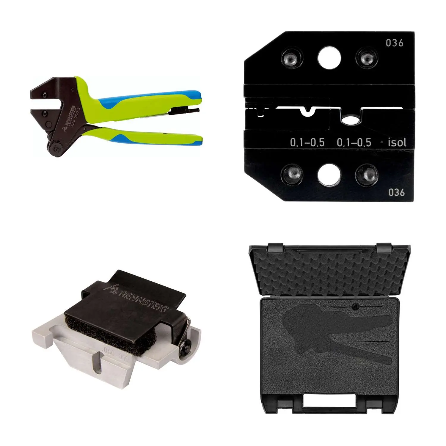 Produktfoto 1 von 624 036 3 0 K3 Rennsteig Werkzeuge GmbH Crimpzange PEW12 im Kunststoffkoffer für isolierte / unisolierte Verbinder und Kabelschuhe inkl. Crimpeinsätze und Kontaktaufnahme
