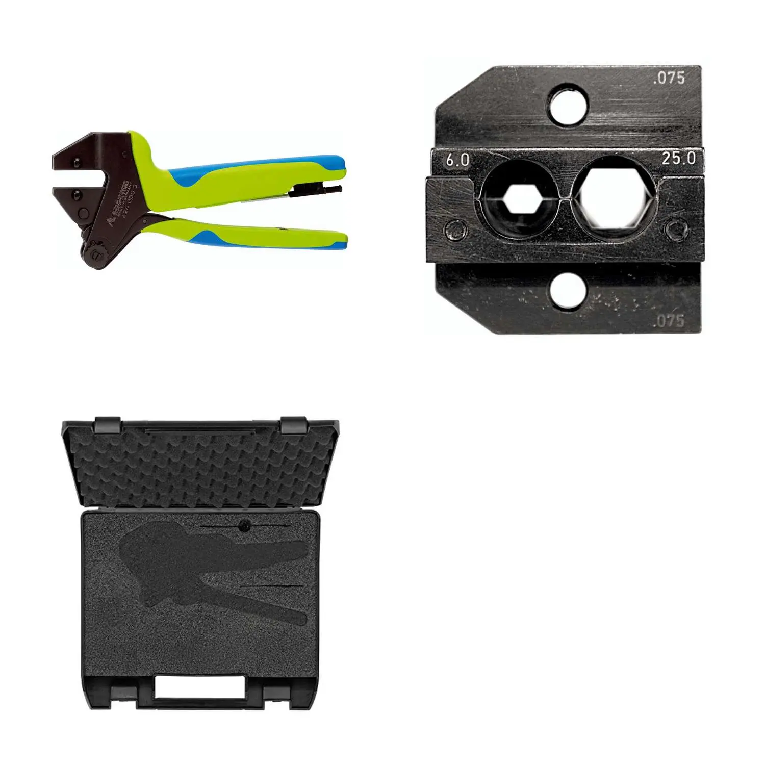 Produktfoto 1 von 624 075 3 01 K2 Rennsteig Werkzeuge GmbH Crimpzange PEW12 im Kunststoffkoffer für gedrehte Kontakte Querschnitt 6mm² - 25mm²