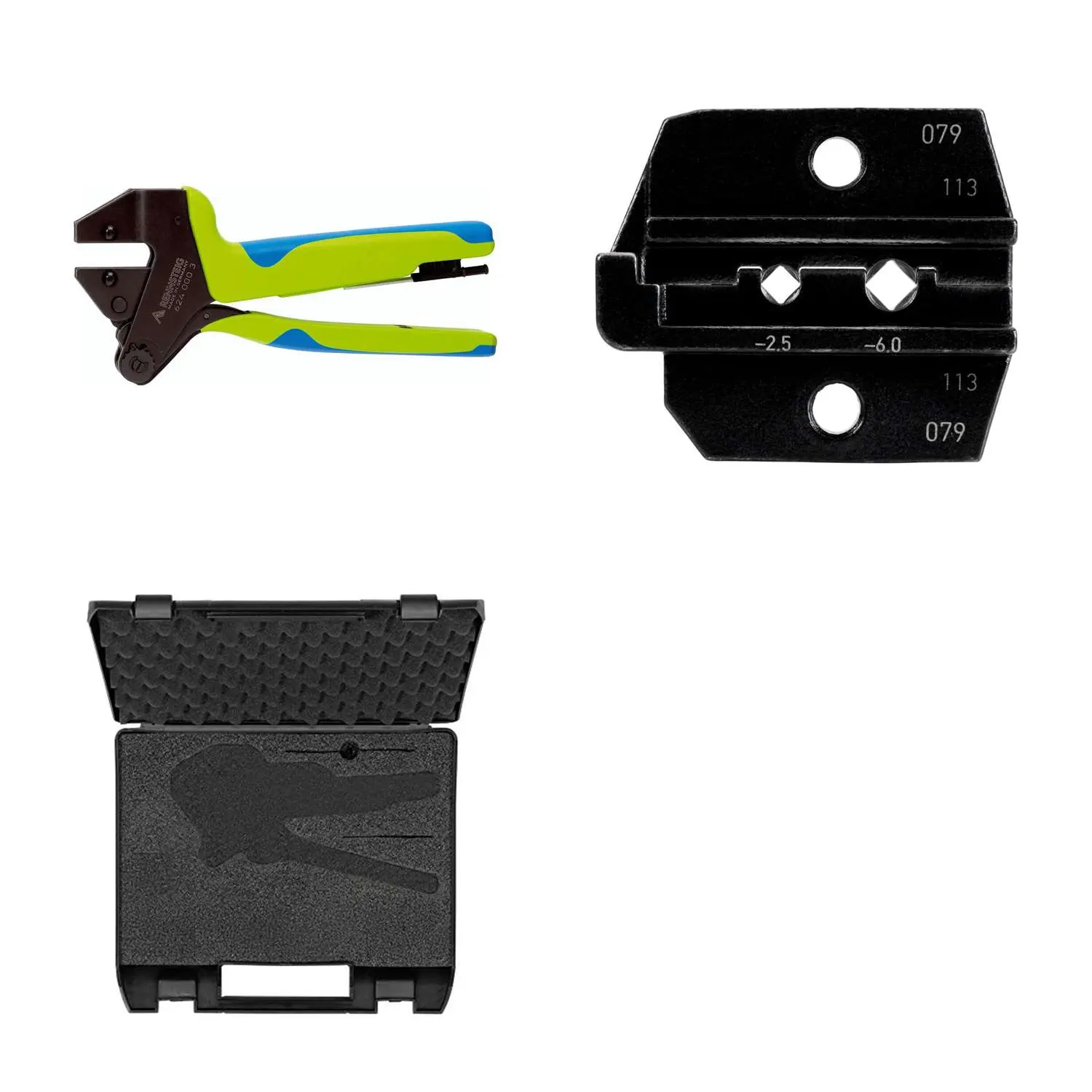 Produktfoto 1 von 624 079 3 0 K2 Rennsteig Werkzeuge GmbH Crimpzange PEW12 im Kunststoffkoffer für gedrehte Kontakte Querschnitt 2,5mm² - 6mm²