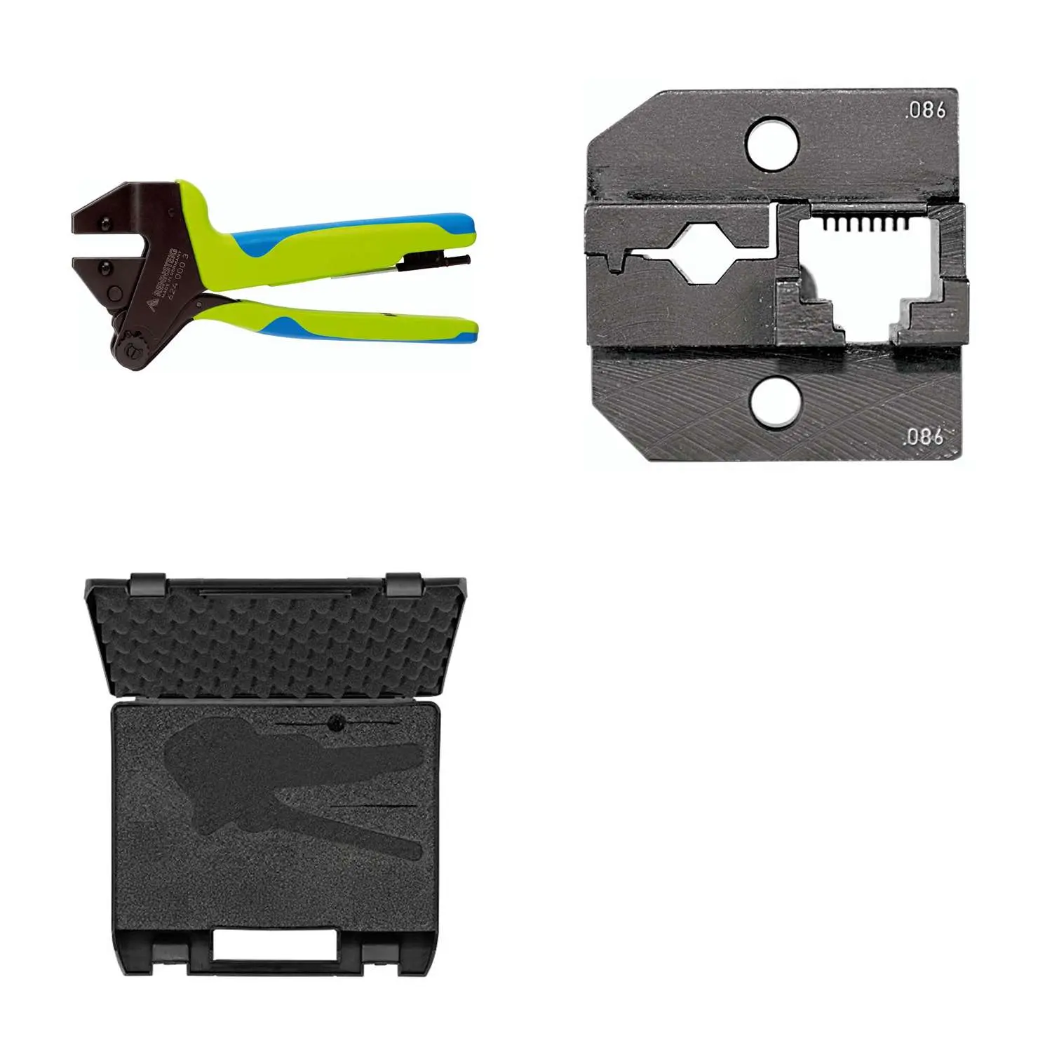 Produktfoto 1 von 624 086 3 0 K2 Rennsteig Werkzeuge GmbH Crimpzange PEW12 im Kunststoffkoffer für Stewart-Verbinder, geschirmt inkl. Crimpeinsatz-Datenstecker