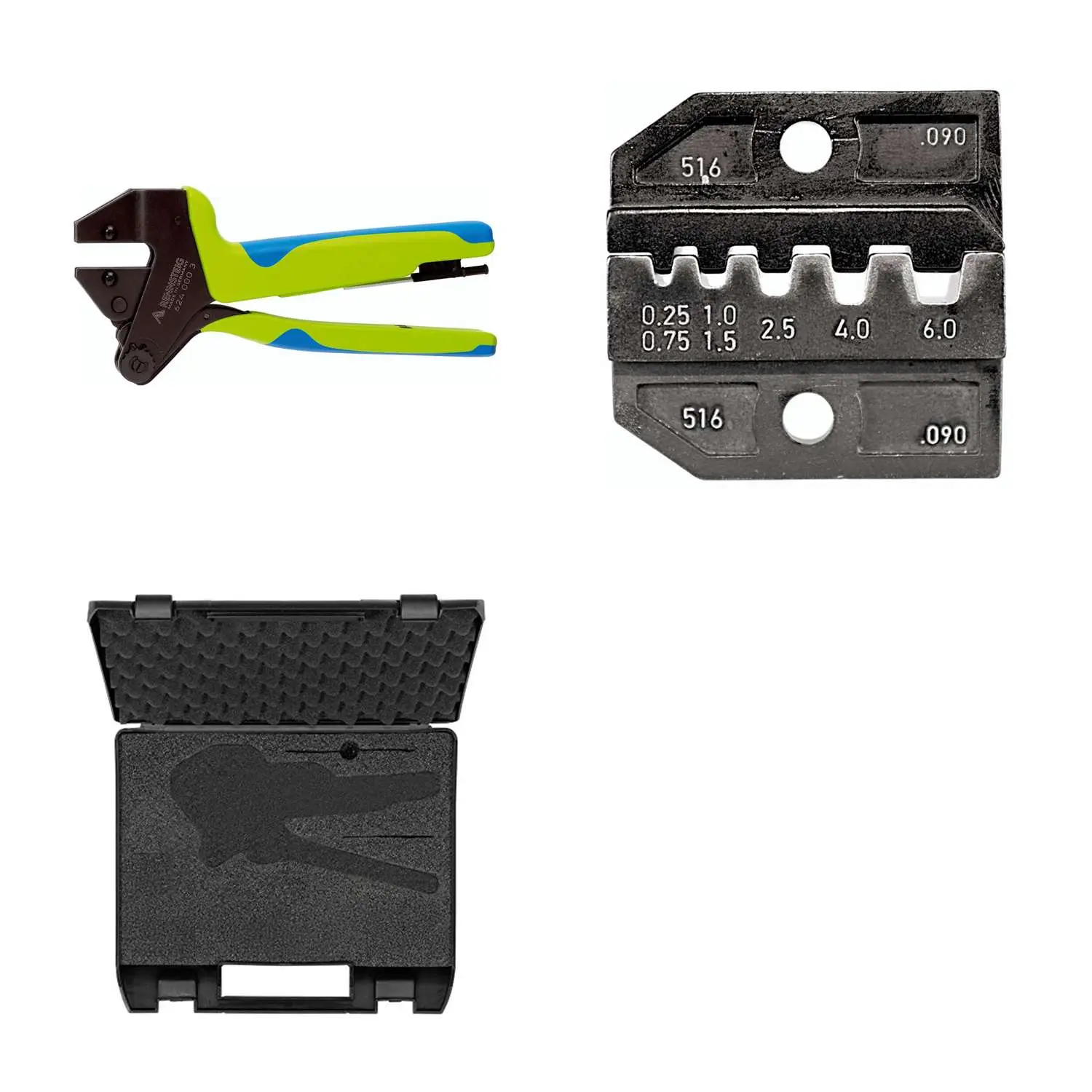 Produktfoto 1 von 624 090 3 0 K2 Rennsteig Werkzeuge GmbH Crimpzange PEW12 im Kunststoffkoffer für isolierte / unisolierte Aderendhülsen Querschnitt 0,25mm² - 6mm²