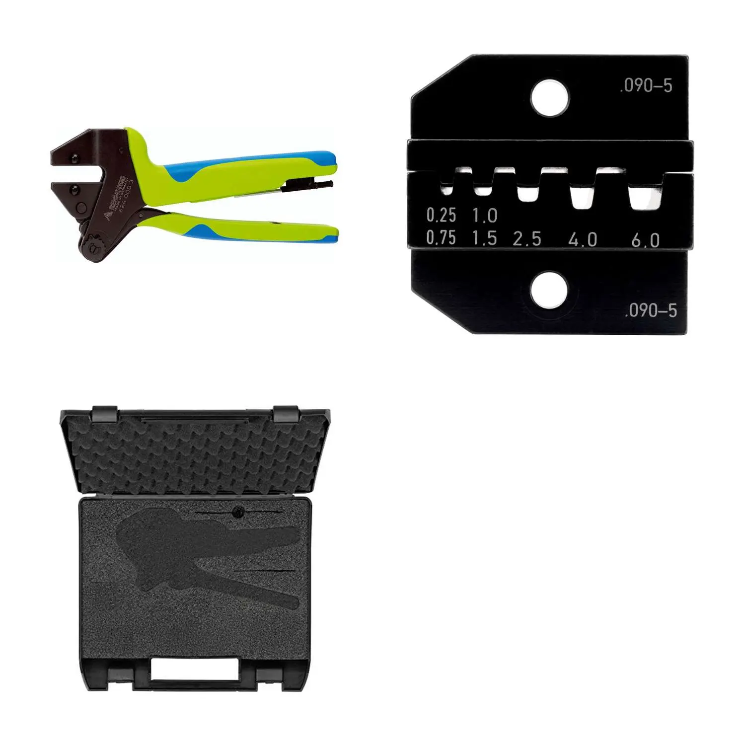 Produktfoto 1 von 624 090-5 3 0 K2 Rennsteig Werkzeuge GmbH Crimpzange PEW12 im Kunststoffkoffer für isolierte / unisolierte Aderendhülsen Querschnitt 0,25mm² - 6mm²