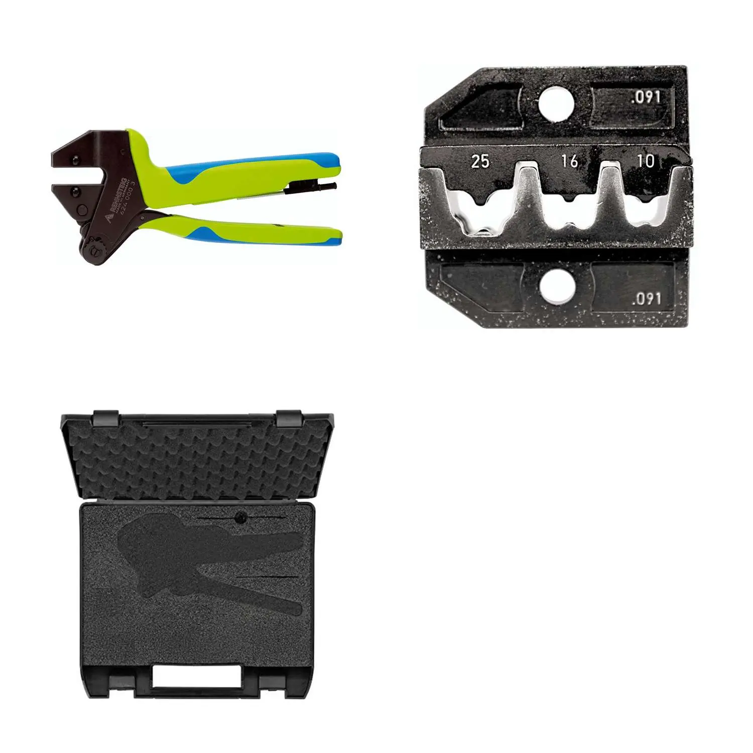 Produktfoto 1 von 624 091 3 0 K2 Rennsteig Werkzeuge GmbH Crimpzange PEW12 im Kunststoffkoffer für isolierte / unisolierte Aderendhülsen inkl. Crimpeinsätze