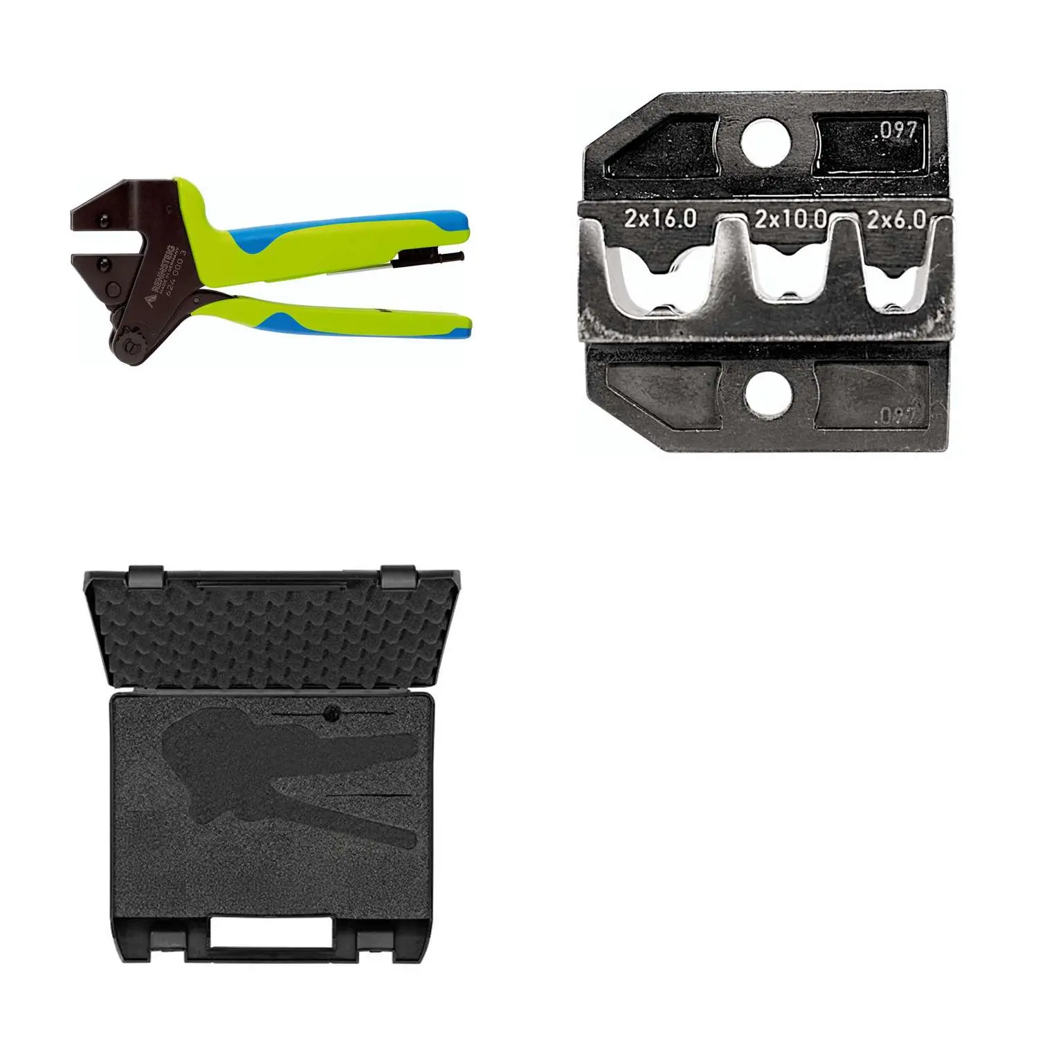 Produktfoto 1 von 624 097 3 0 K2 Rennsteig Werkzeuge GmbH Crimpzange PEW12 im Kunststoffkoffer für isolierte Twin-Aderendhülsen Querschnitt 2x6mm² - 2x16mm²
