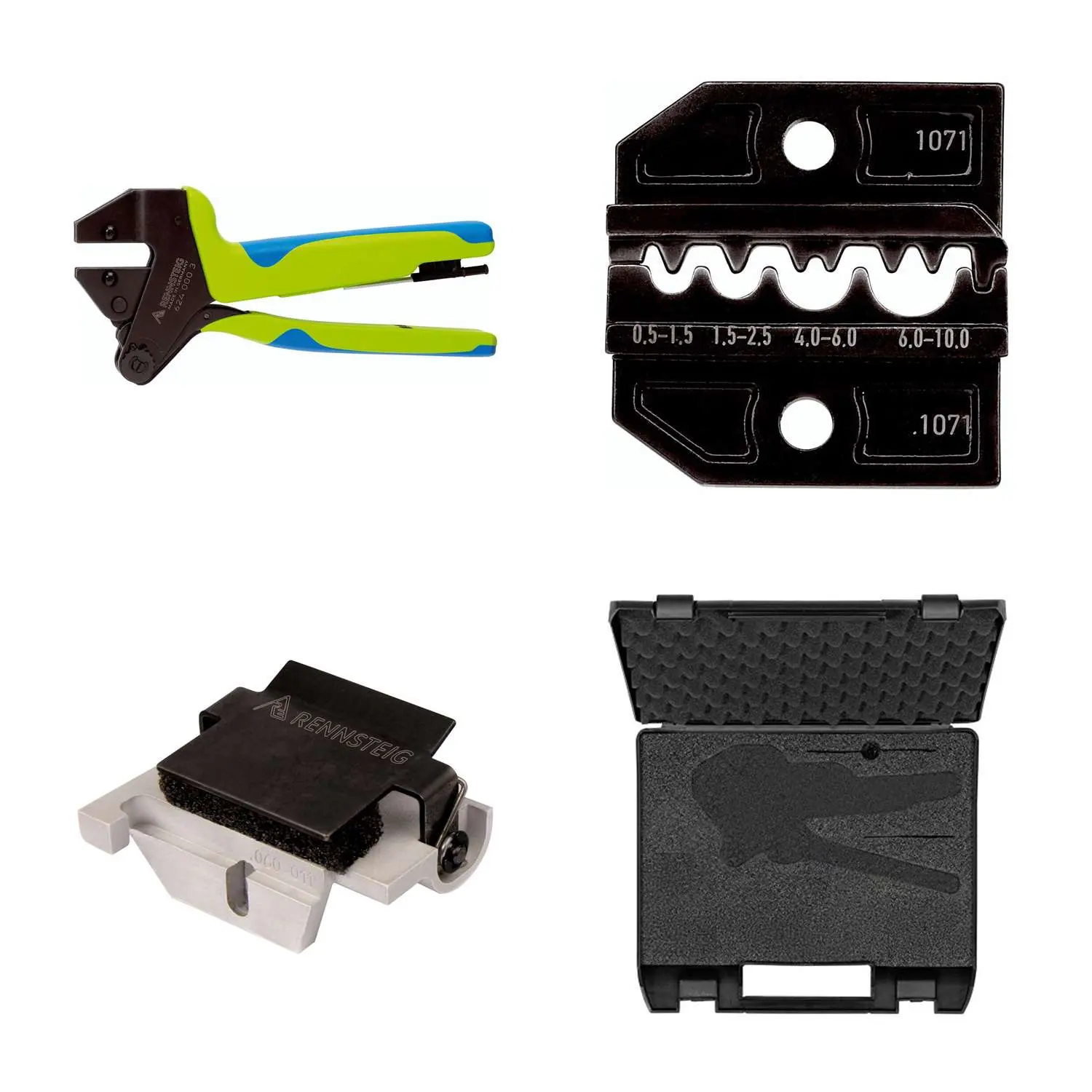 Produktfoto 1 von 624 1071 3 0 K3 Rennsteig Werkzeuge GmbH Crimpzange PEW12 im Kunststoffkoffer für unisolierte Verbinder und Kabelschuhe inkl. Crimpeinsätze und Kontaktaufnahme