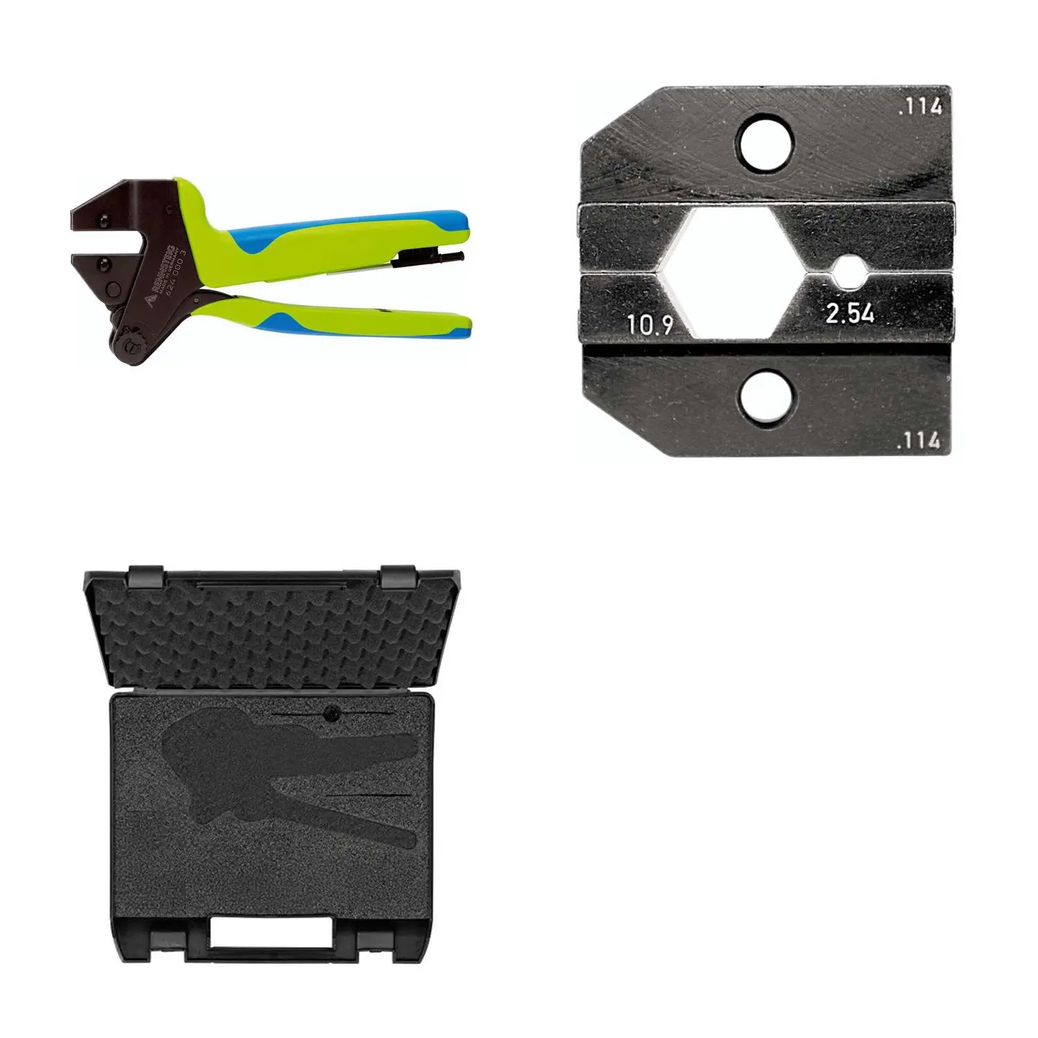 Produktfoto 1 von 624 114 3 0 K2 Rennsteig Werkzeuge GmbH Crimpzange PEW12 im Kunststoffkoffer für Koax-Kabel RG 213, RG 11 inkl. Crimpeinsätze