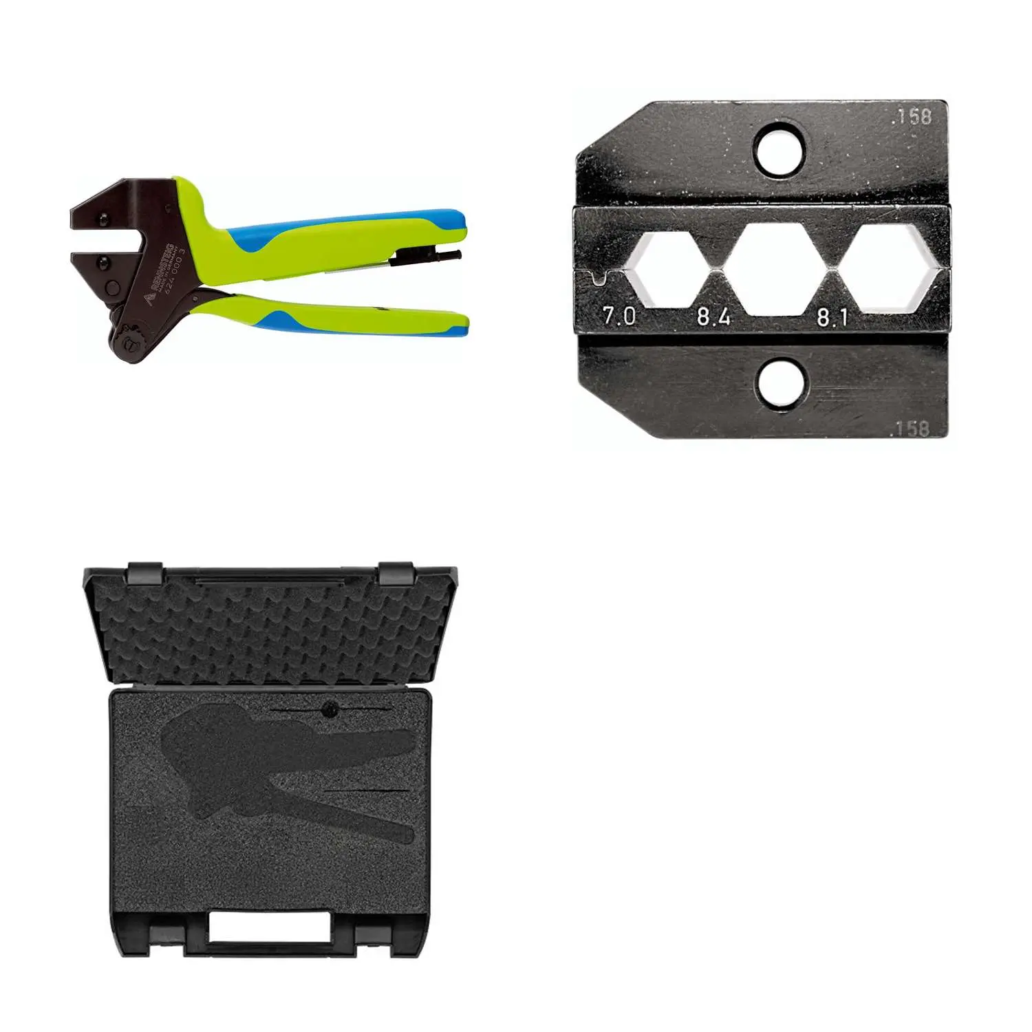Produktfoto 1 von 624 158 3 0 K2 Rennsteig Werkzeuge GmbH Crimpzange PEW12 im Kunststoffkoffer für Koax-Kabel Belden inkl. Crimpeinsätze