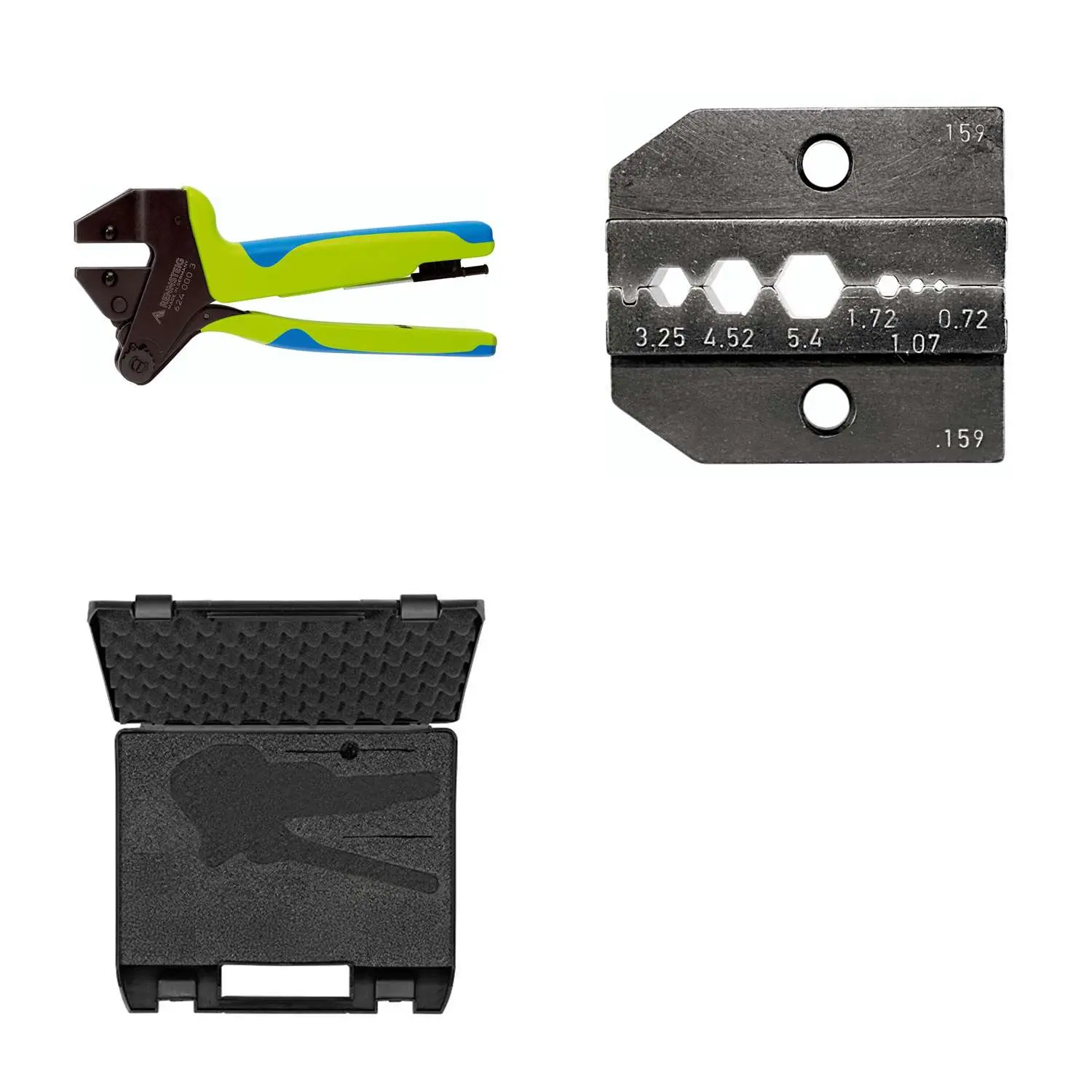 624 159 3 0 K2 Rennsteig Werkzeuge GmbH Crimpzange PEW12 im Kunststoffkoffer für Koax-Kabel RG 58, RG 174, RG 316, RG 188 inkl. Crimpeinsätze