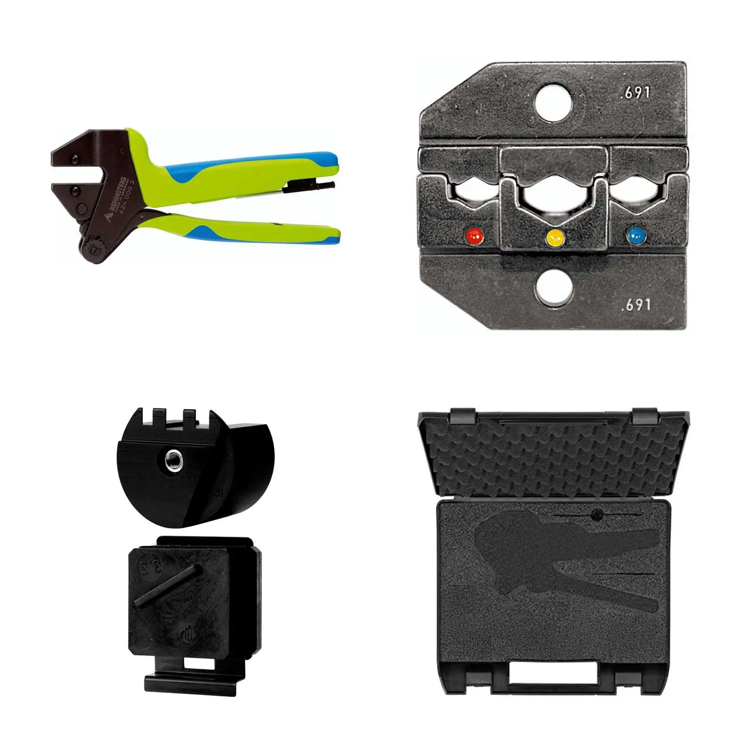 Produktfoto 1 von 624 691 3 0 K3 Rennsteig Werkzeuge GmbH Crimpzange PEW12 im Kunststoffkoffer für isolierte Verbinder und Kabelschuhe inkl. Crimpeinsätze und Kontaktaufnahme mit Drahtanschlag