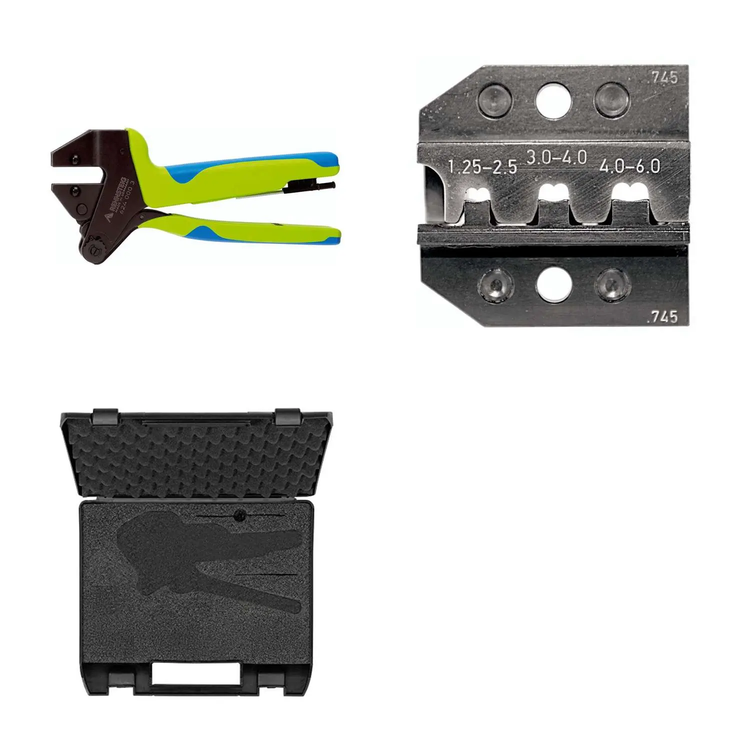 Produktfoto 1 von 624 745 3 0 K2 Rennsteig Werkzeuge GmbH Crimpzange PEW12 im Kunststoffkoffer für Flachstecker gerade und 90° seitlich nach rechts Querschnitt 1,25mm² - 6mm²
