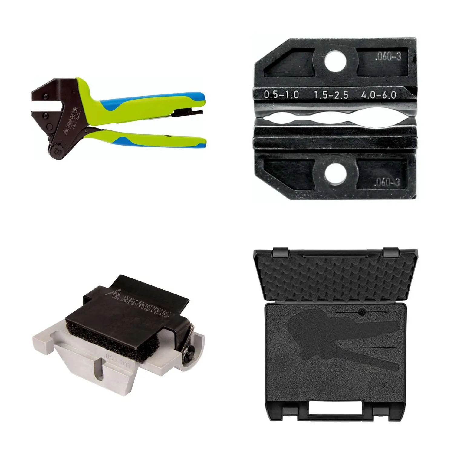Produktfoto 1 von 624 060-3 3 0 K3 Rennsteig Werkzeuge GmbH Crimpzange PEW12 im Kunststoffkoffer für Schrumpfschlauchverbinder inkl. Crimpeinsätze und Kontaktaufnahme