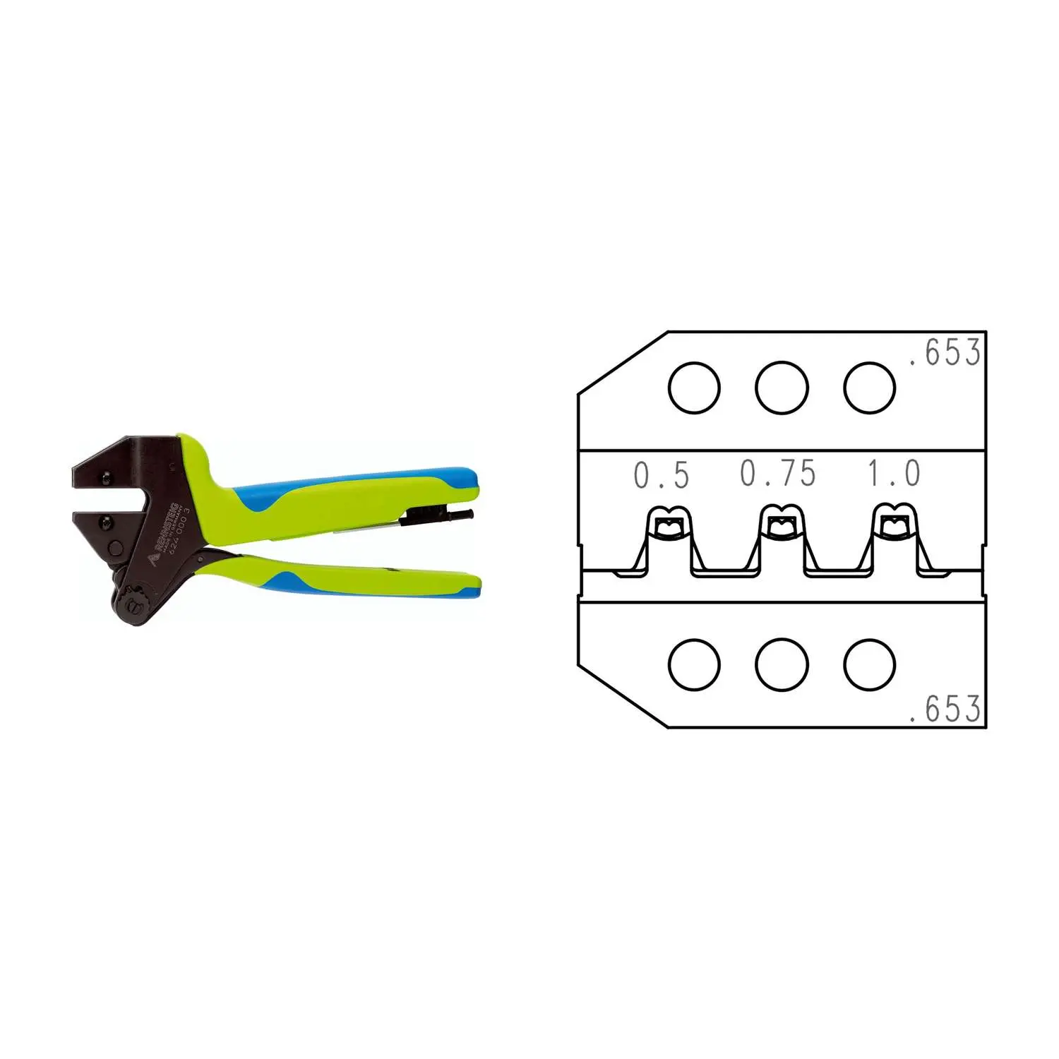 Produktfoto 1 von 624 653 3 0 K1 Rennsteig Werkzeuge GmbH Crimpzange PEW12 für Tyco fast-in, fast-on - 6.3 Querschnitt 0,5mm² - 0,5mm²/0,75mm²/1mm²