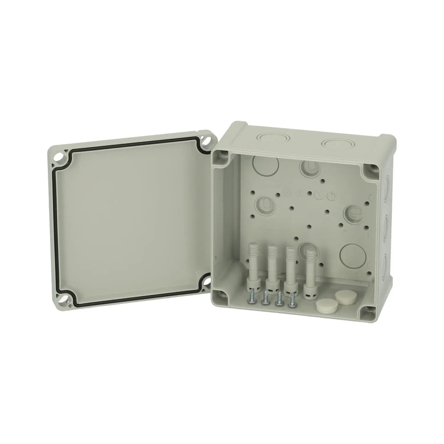 Produktfoto 1 von 5814023 FIBOX Gehäuse mit Dichtung und Deckel, Serie: TEMPO mit metrischen Vorprägungen, Werkstoff Gehäuse Acrylnitril-Butadien-Styrol (ABS) Maße L/B/H 130,0mmx130,0mmx75,0mm