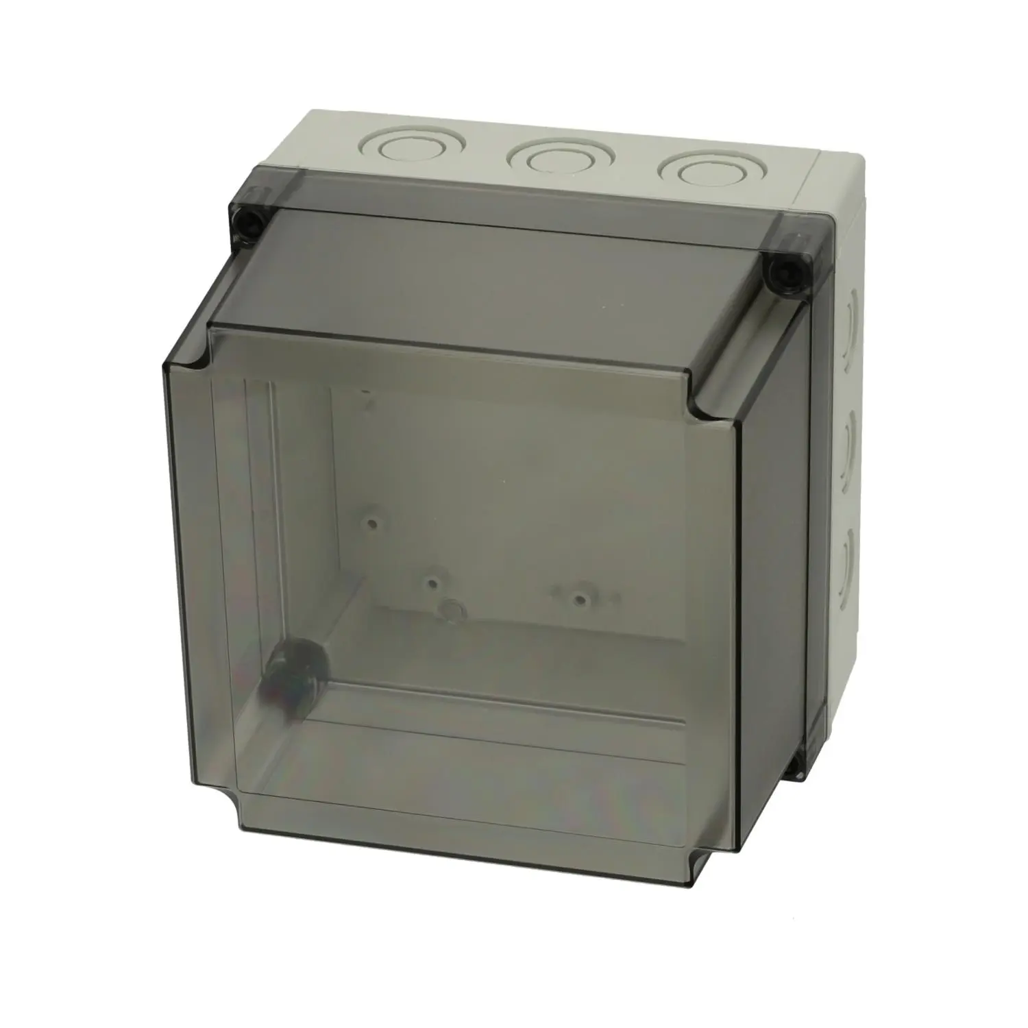 Produktfoto 1 von 6016923 FIBOX Gehäuse mit Dichtung und Deckel, Serie: MNX mit metrischen Vorprägungen, Werkstoff Gehäuse Polycarbonat (PC) Maße L/B/H 180,0mmx180,0mmx150,0mm