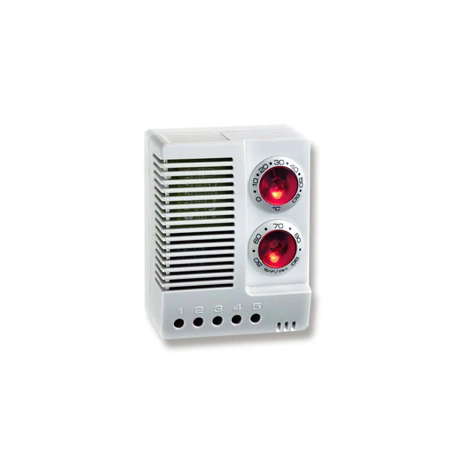 Produktfoto 1 von Digitaler Hygrostat/Thermostat, Serie: ETF 012, Maße L/B/H 77,0mmx60,0mmx43,0mm mit Wechslerkontakt zur Ansteuerung von Lüfter und Heizung, Einstellbereich 50 - 90 % r.F. und 0 bis 60°C, 100V - 240V A
