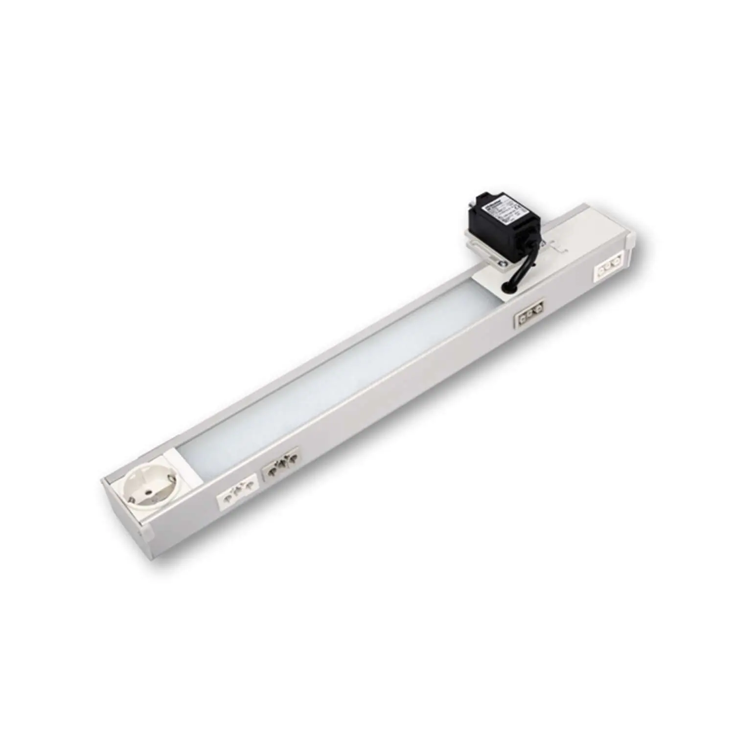 Produktfoto 1 von LED Aluminium Leuchte mit AX-Schrank Halter und Türschalter, Serie A Serie Störungsfreie LED-Technik, Energieeffizienzklasse D, 8W, 850 lm, 4000 K, CRI: 83 Spannung 220V - 240V, Umschalter (I-O-AUTO)