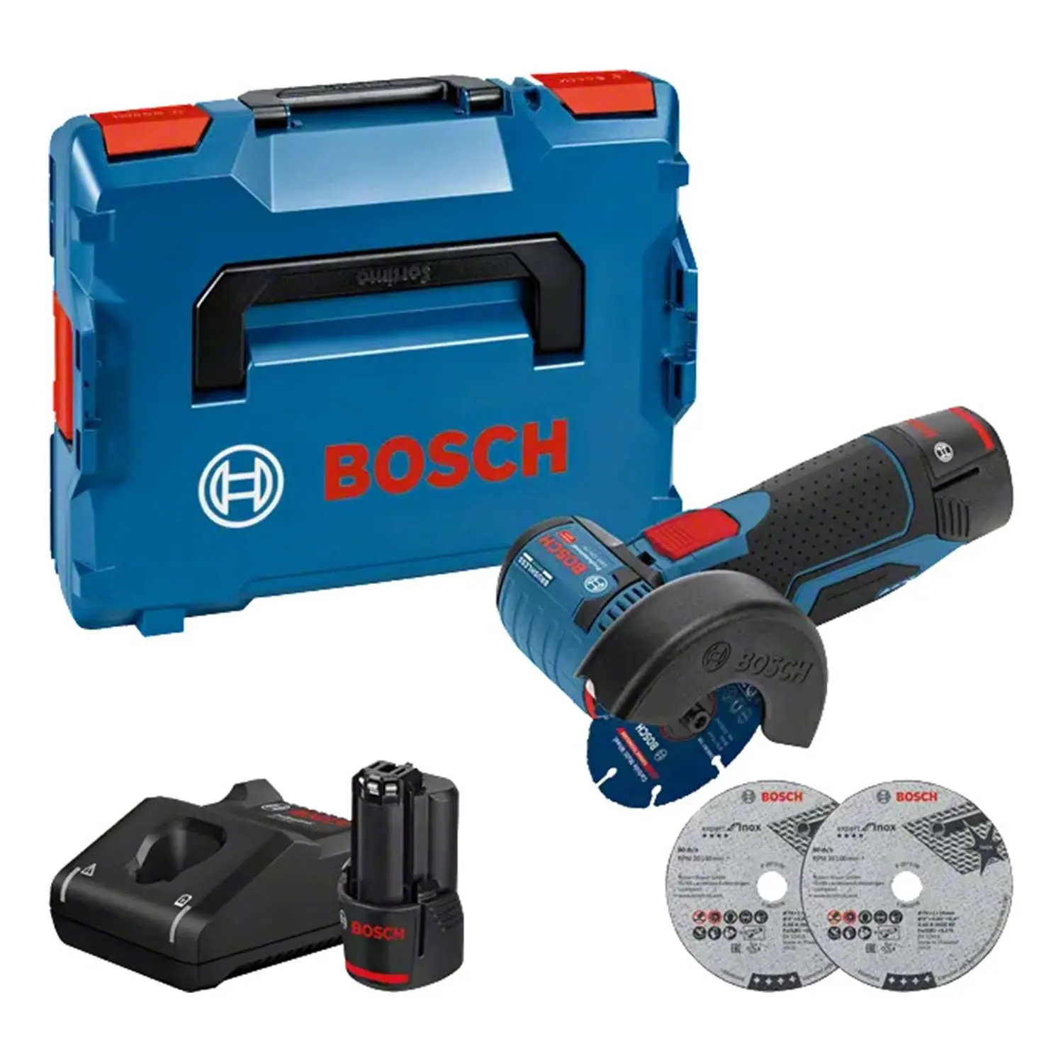 Produktfoto 1 von 0.601.9F2.00B BOSCH Bosch Akku-Winkelschleifer, GWS 12V-76 76,0mm x 10,0mm incl. Lithium-Ionen-Akku GBA Akku-Spannung 12V, 3,0 Ah Leerlaufdrehzahl 19500 U/min