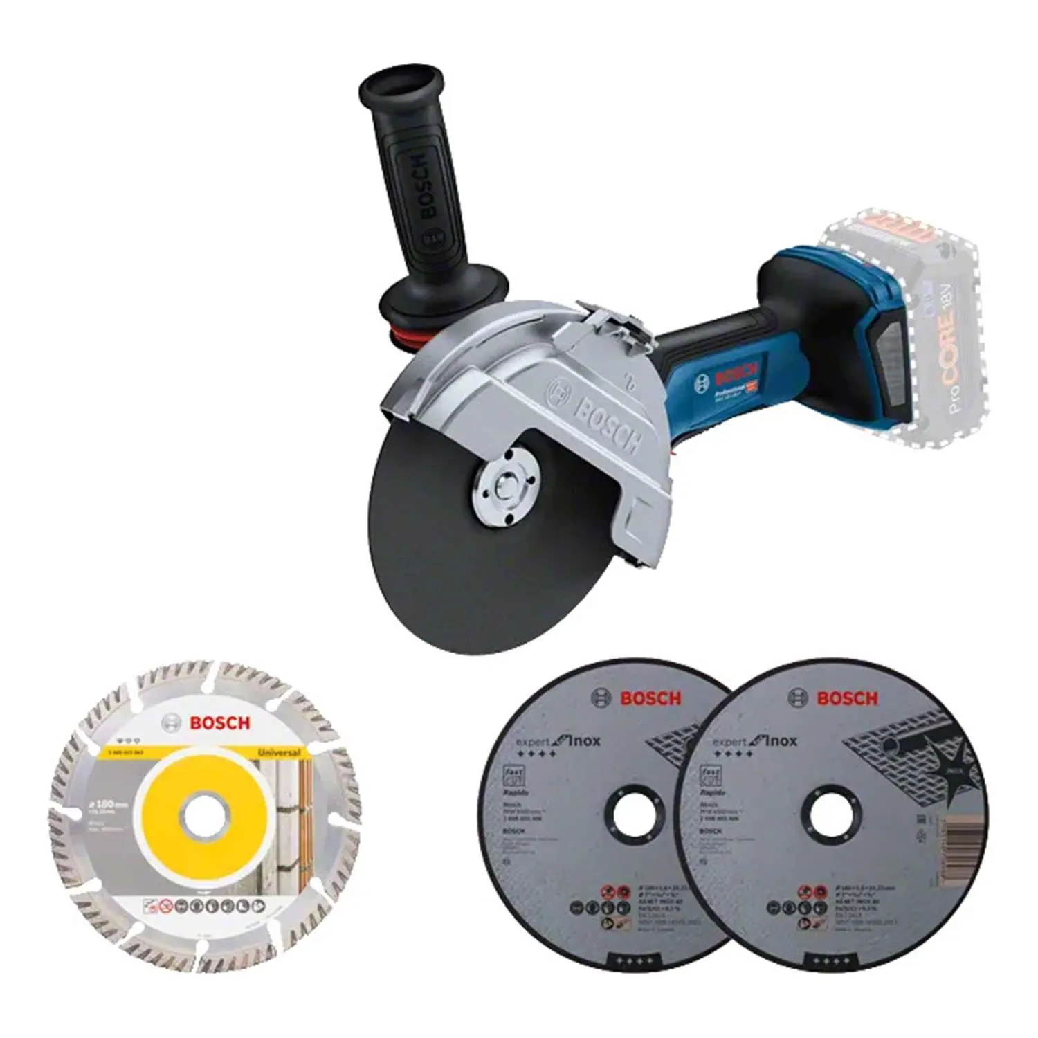 Produktfoto 1 von 0.601.9H6.L01 BOSCH Bosch Akku-Winkelschleifer, GWS 18V-180 P 180,0mm x 22,23mm incl. ohne Akku Akku-Spannung 18V ähnlich 1500W, Leerlaufdrehzahl 6100 U/min