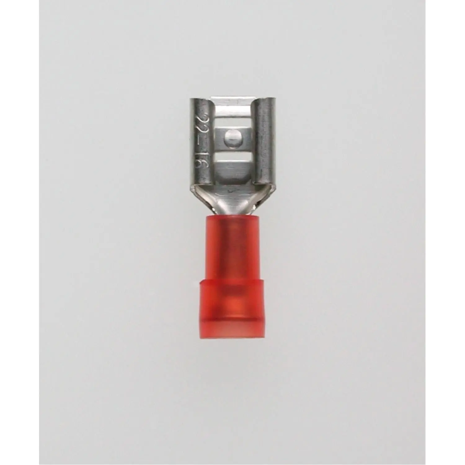 Produktfoto 1 von Flachsteckhülsen DIN 46245, Steckgröße 6,3 x 0,8mm isoliert, mit Isolationscrimp Querschnitt 0,5mm² - 1,5mm² rot, transparent