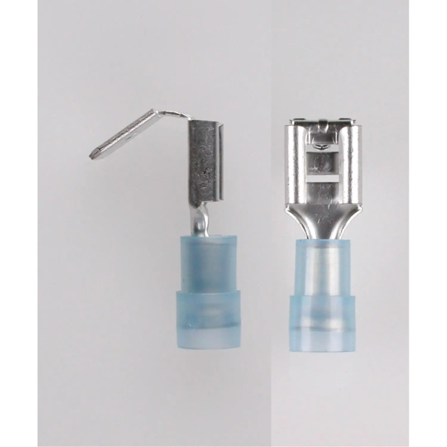 Produktfoto 1 von Flachsteckhülsen DIN 46245, Steckgröße 6,3 x 0,8mm isoliert, mit Isolationscrimp und Abzweig Querschnitt 1,5mm² - 2,5mm² blau, transparent