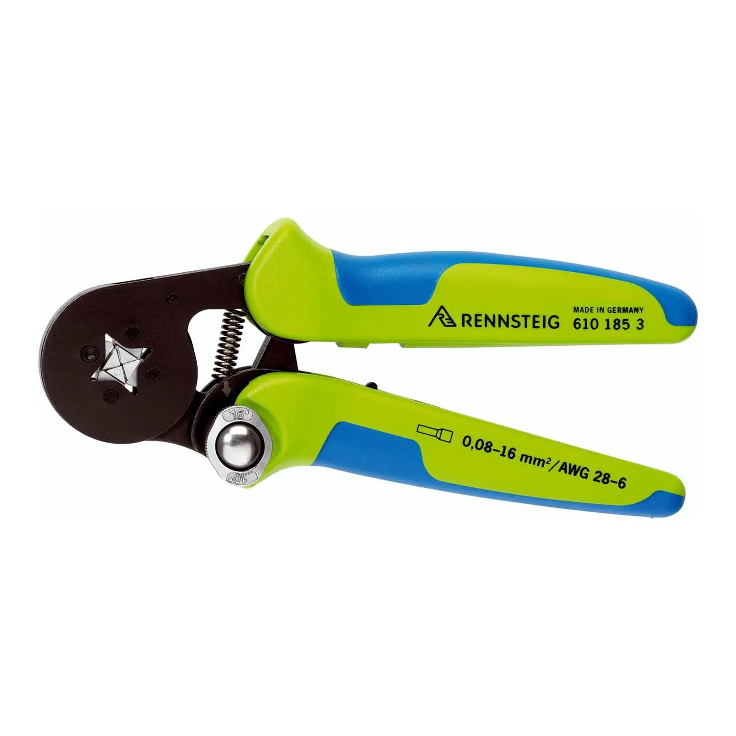 Produktfoto 1 von 610 185 3 Rennsteig Werkzeuge GmbH Crimpzangen für Aderendhülsen Querschnitt 0,08mm²/Twin 2x0,25mm² - 16,0mm²/Twin 2x6mm² / AWG28/Twin 2xAWG22 - AWG6/Twin 2xAWG8