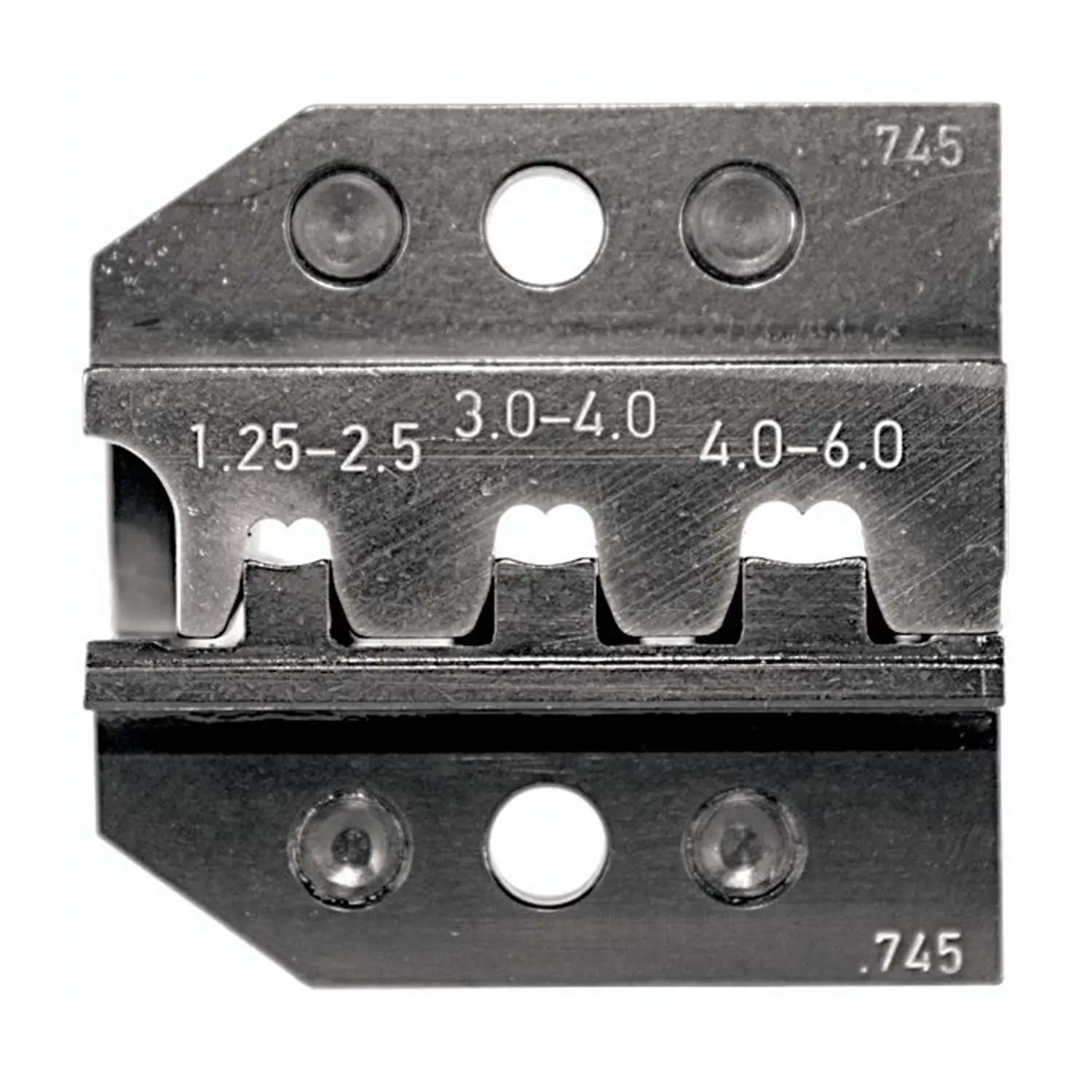 Produktfoto 1 von 624 745 3 0 Rennsteig Werkzeuge GmbH Crimpeinsatz für Flachstecker gerade und 90° seitlich nach rechts Querschnitt 1,25mm² - 6mm²