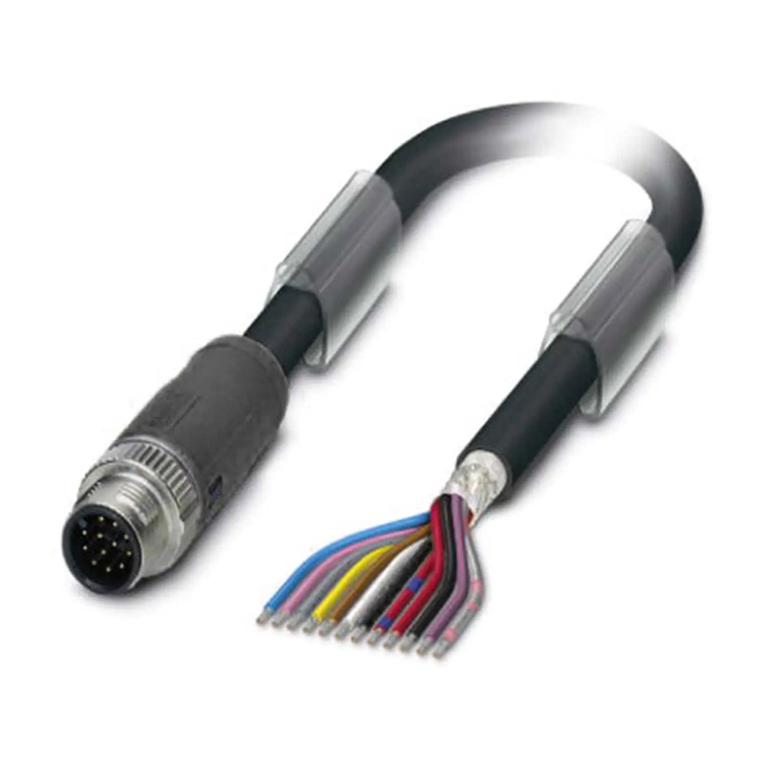 Produktfoto 1 von M12 Sensorleitung PUR 12-polig Stift gerade geschirmt/schlepp. A-Kodierung, Länge 3,0 Meter tiefschwarz RAL 9005, Kabel Außendurchmesser 8,5mm