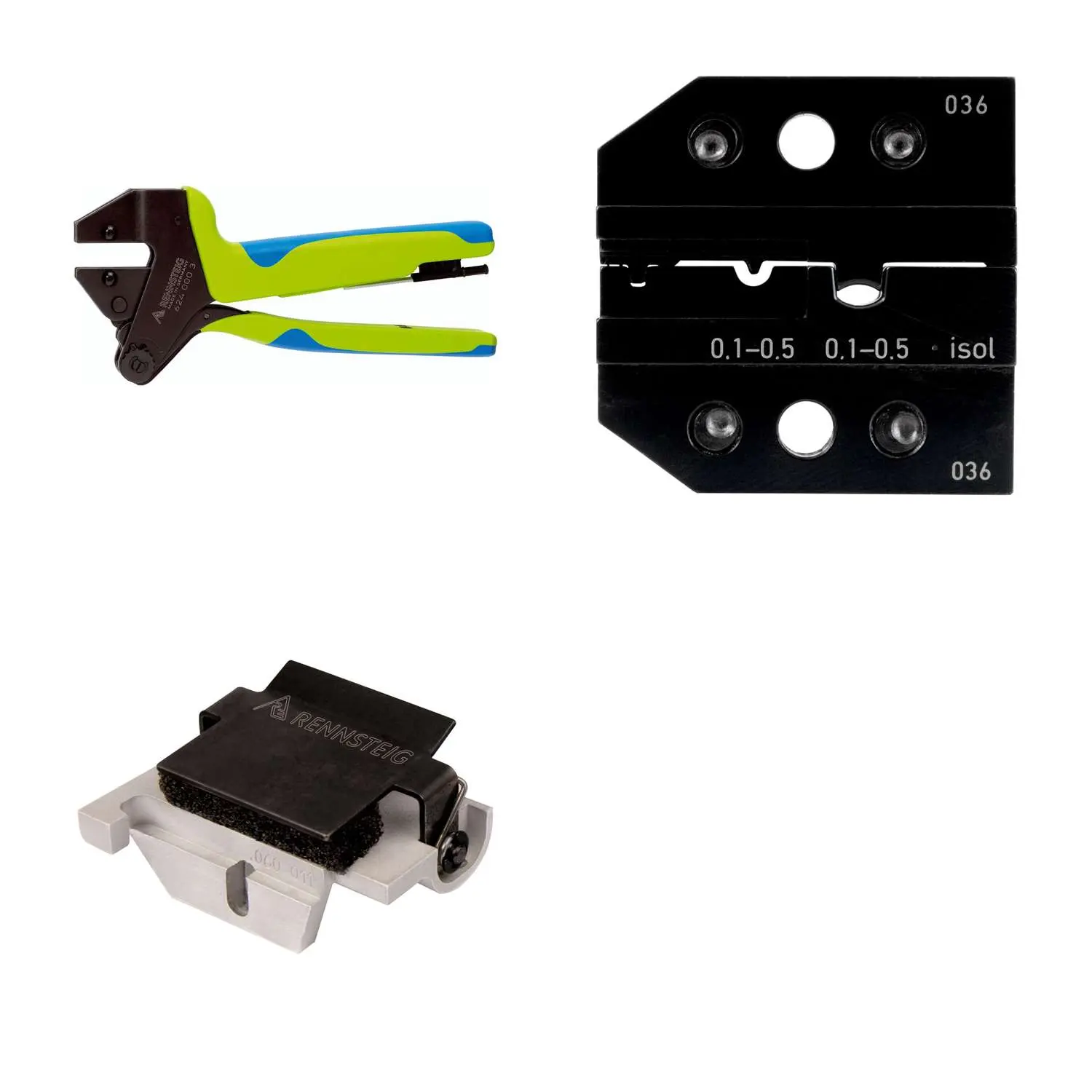 Produktfoto 1 von 624 036 3 0 K2 Rennsteig Werkzeuge GmbH Crimpzange PEW12 für isolierte / unisolierte Verbinder und Kabelschuhe inkl. Crimpeinsätze und Kontaktaufnahme