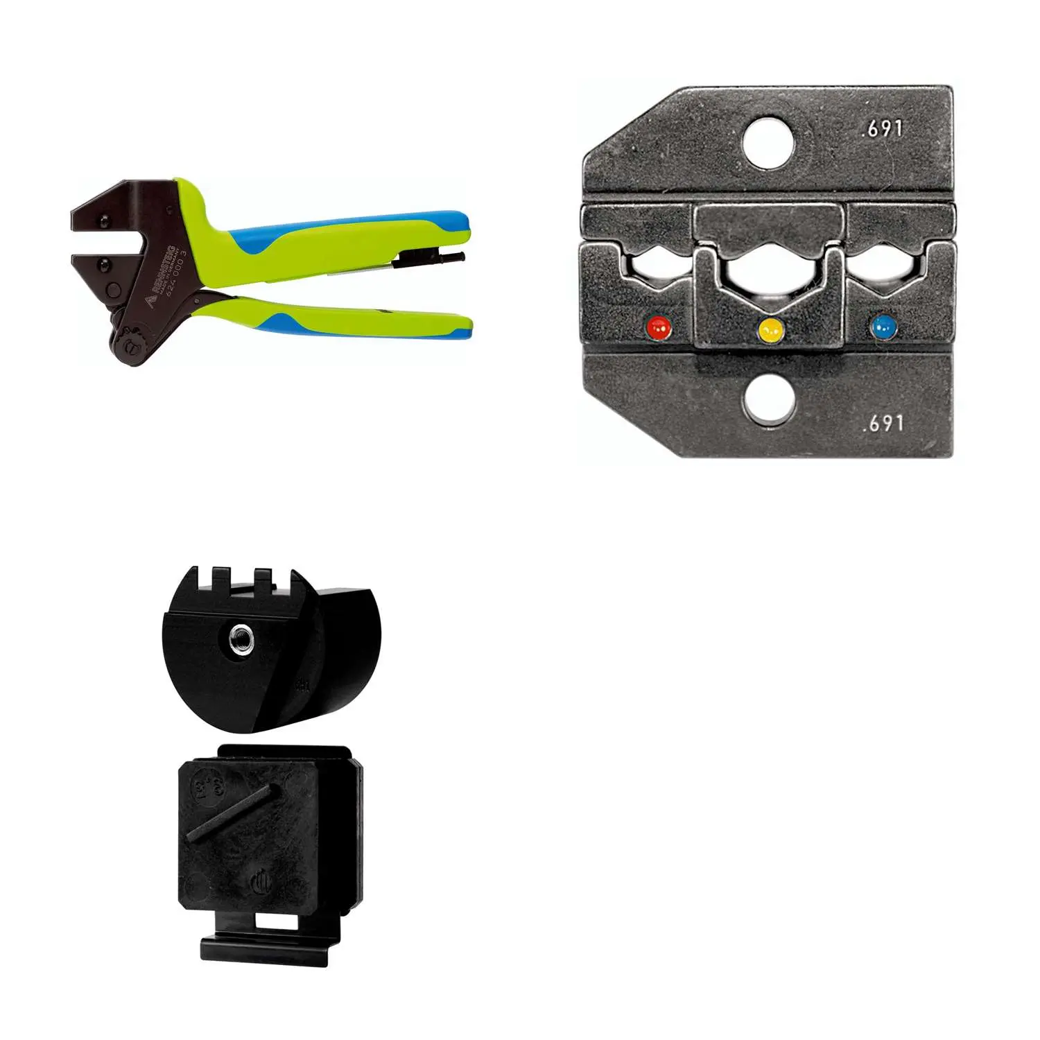 Produktfoto 1 von 624 691 3 0 K2 Rennsteig Werkzeuge GmbH Crimpzange PEW12 für isolierte Verbinder und Kabelschuhe inkl. Crimpeinsätze und Kontaktaufnahme mit Drahtanschlag