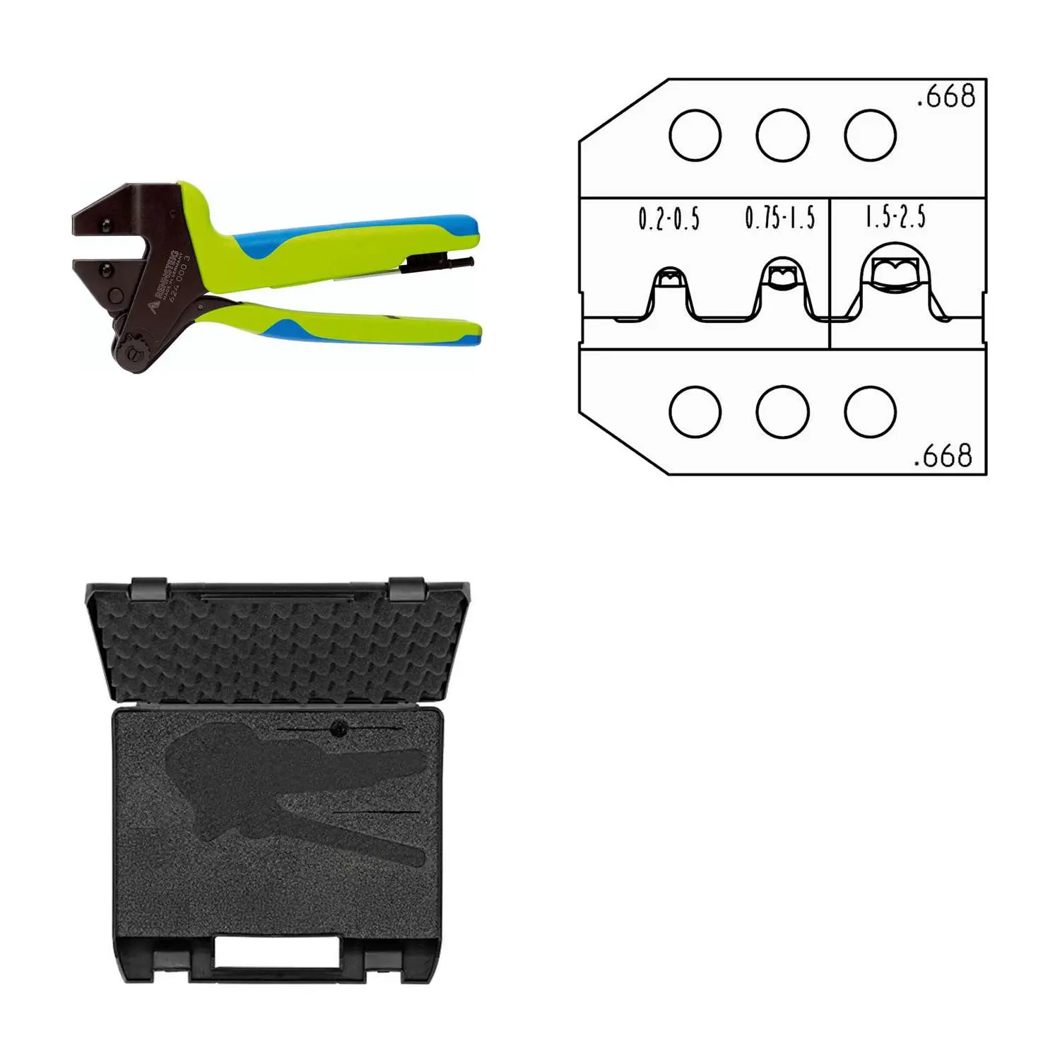 Produktfoto 1 von 624 722 3 0 K2 Rennsteig Werkzeuge GmbH Crimpzange PEW12 im Kunststoffkoffer für Tyco MCP 2.8 mm, Sensor Flat Contact 2.8 mm Querschnitt 0,5mm² - 0,5mm²/0,75mm²/1mm²
