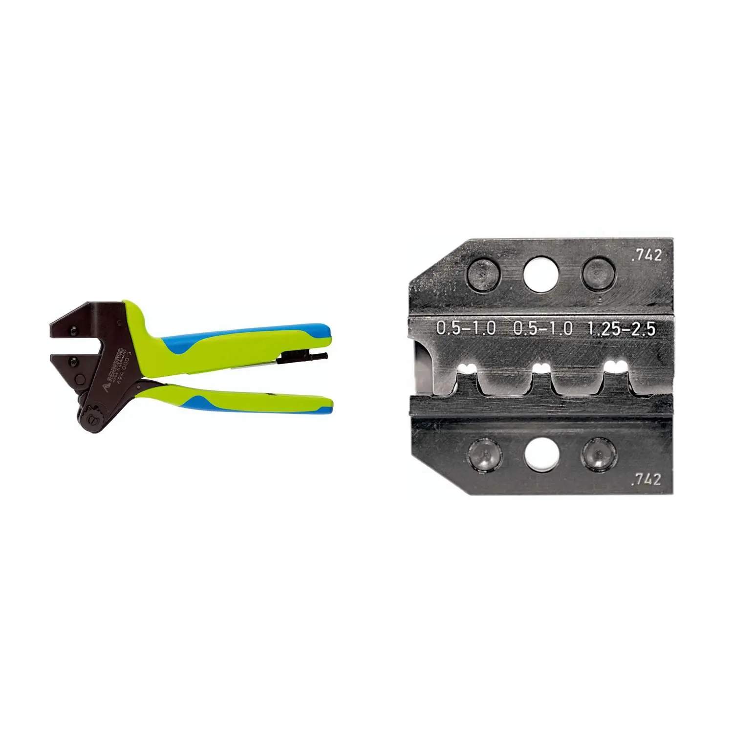 Produktfoto 1 von 624 742 3 0 K1 Rennsteig Werkzeuge GmbH Crimpzange PEW12 für Flachstecker gerade und 90° seitlich nach rechts Querschnitt 0,5mm² - 2,5mm²