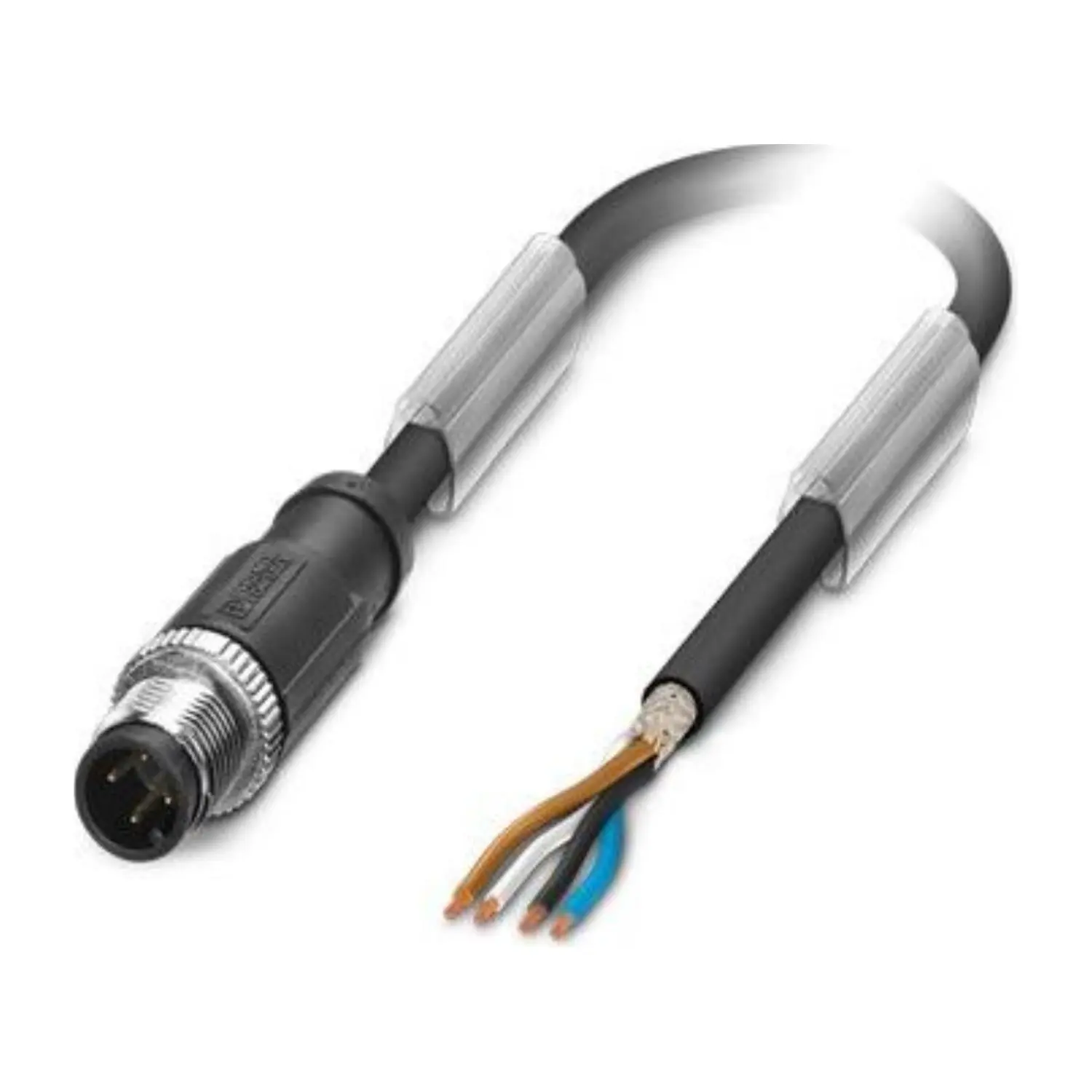 Produktfoto 1 von M12 Sensorleitung PUR 4-polig Stift gerade geschirmt/schlepp. A-Kodierung, Länge 2,0 Meter schwarzgrau RAL 7021, Kabel Außendurchmesser 5,0mm