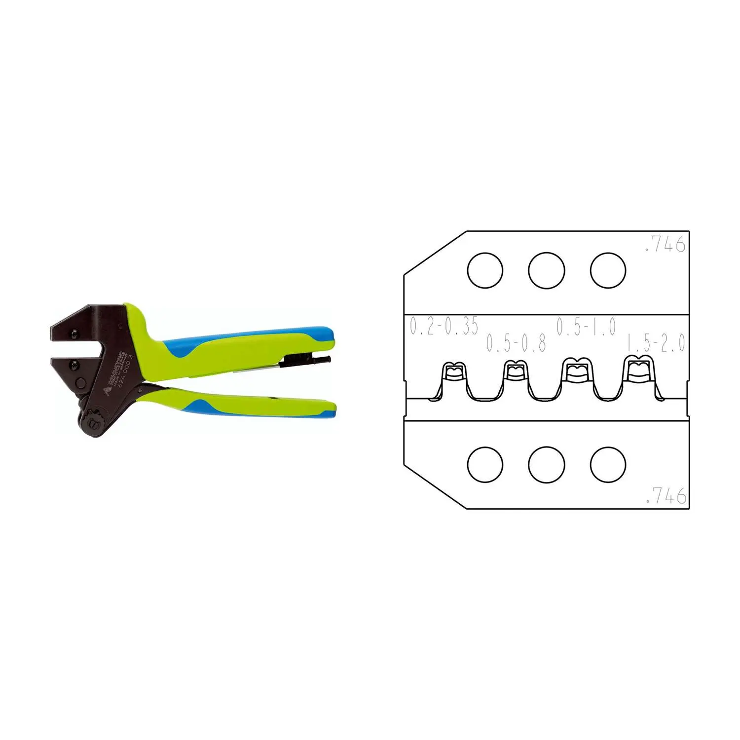 Produktfoto 1 von 624 746 3 0 K1 Rennsteig Werkzeuge GmbH Crimpzange PEW12 für Tyco Electronics + Universal-Mate-N-Lok Querschnitt 0,2mm² - 2mm²