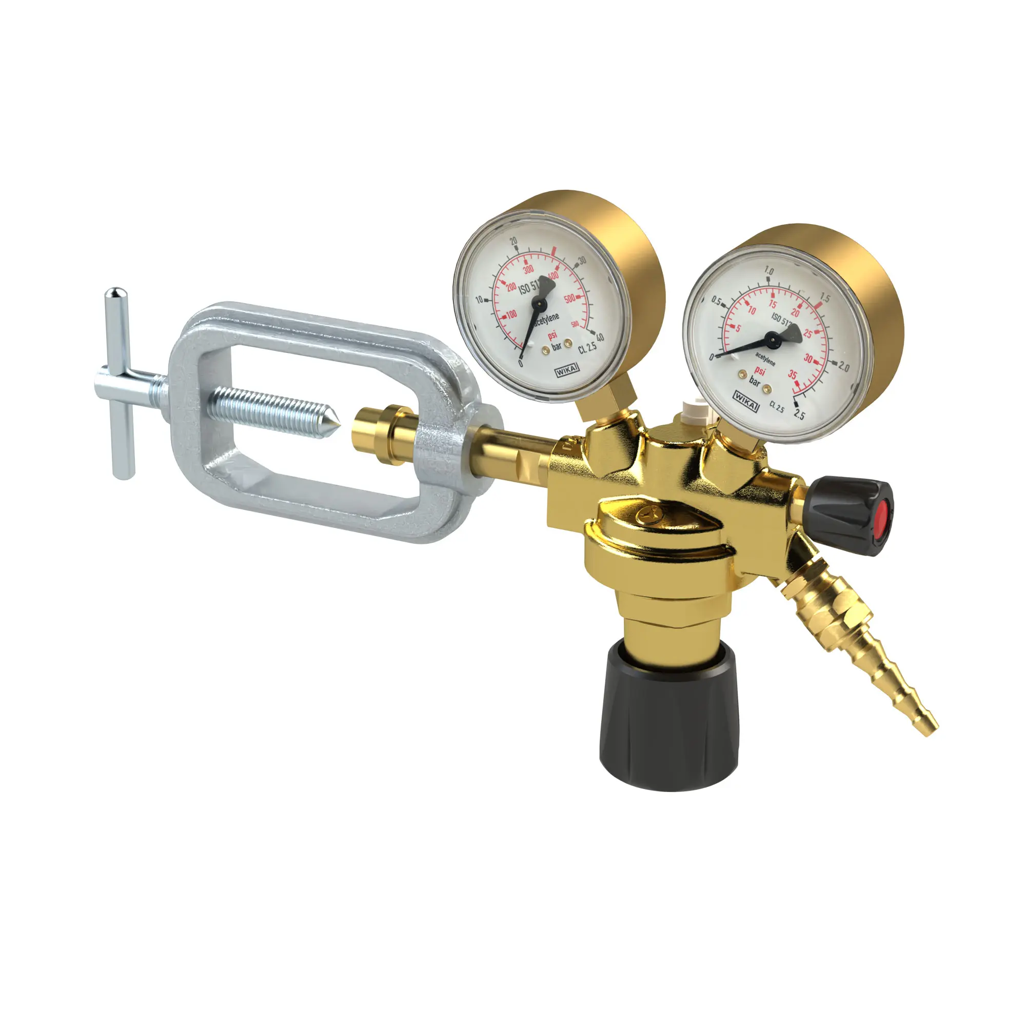 Produktfoto 1 von Flaschendruckminderer, 25 bar, Acetylen, Arbeitsdruck 0-1,5 bar FDM025.C2H2.1,5