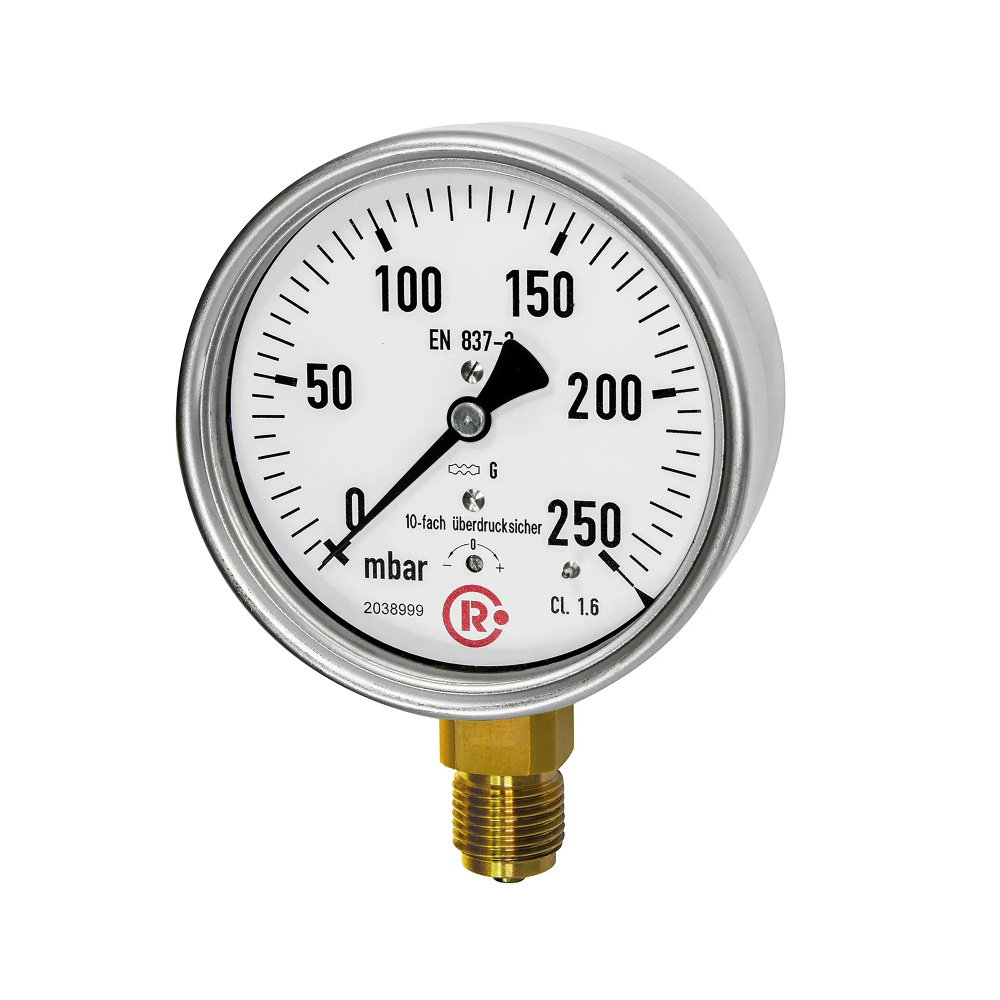 Produktfoto 1 von Kapselfedermanometer, CrNi-Stahl, G 1/2 unten, 0 - 60 mbar, Ø 100 6841-R
