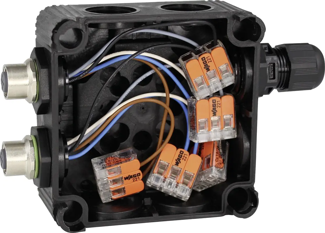 Produktfoto 1 von REGELTECHNIK Power IO-Y-Verteiler Box 2x M12-Buchse für 2 RS485