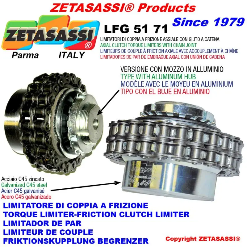 Produktfoto 1 von ZETASASSI LFG71UN Torque Limiter+Chain Coupling (Light Alloy Hub) "Lfg 51-71"