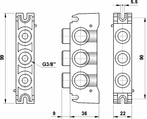 Produktfoto 1 von AZ Pneumatica TB1, Endplatte für Ventile ISO 1, untere Luftanschlüsse