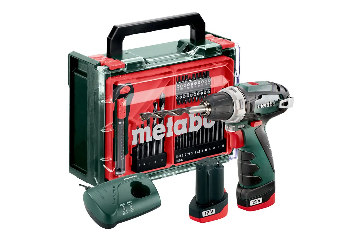 Produktfoto 1 von Metabo 600080710, Akku-Bohrschrauber PowerMaxx BS, 2x 2,0 Ah + Ladegerät + Mobile Werkstatt