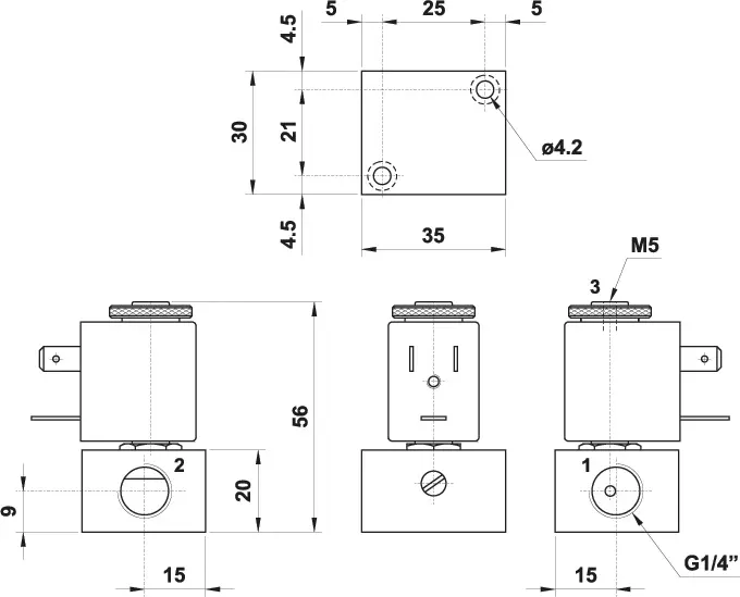 Produktfoto 1 von AZ Pneumatica 01.066.3, Mini-Einzelventil NO, 2 Stellungen, G1/4"-Anschlüsse