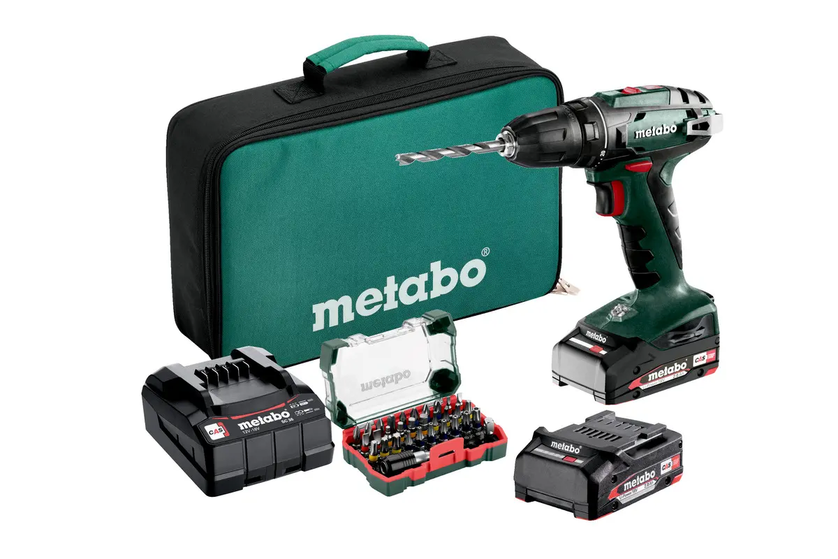 Produktfoto 1 von Metabo 602207930, Akku-Bohrschrauber BS 18 2x 2,0 Ah+Lader + Bit-Satz in Tasche